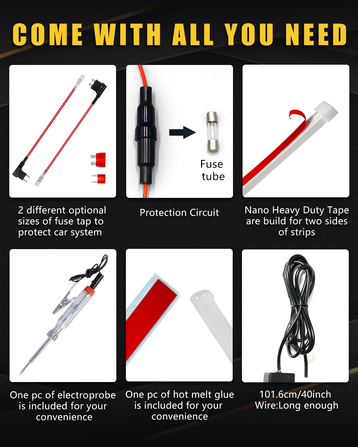 YM E-Bright LED Hood Light Strip - Flexible Waterproof Dynamic Scan Start Up Hoodbeam Kit DRL Daytime Running Lights - 12V White 240CM/94inch (1 Set) - Perfect for Cars, Trucks & SUVs - Enhance Visibility & Style for Night Driving & Off-Road Adventures
