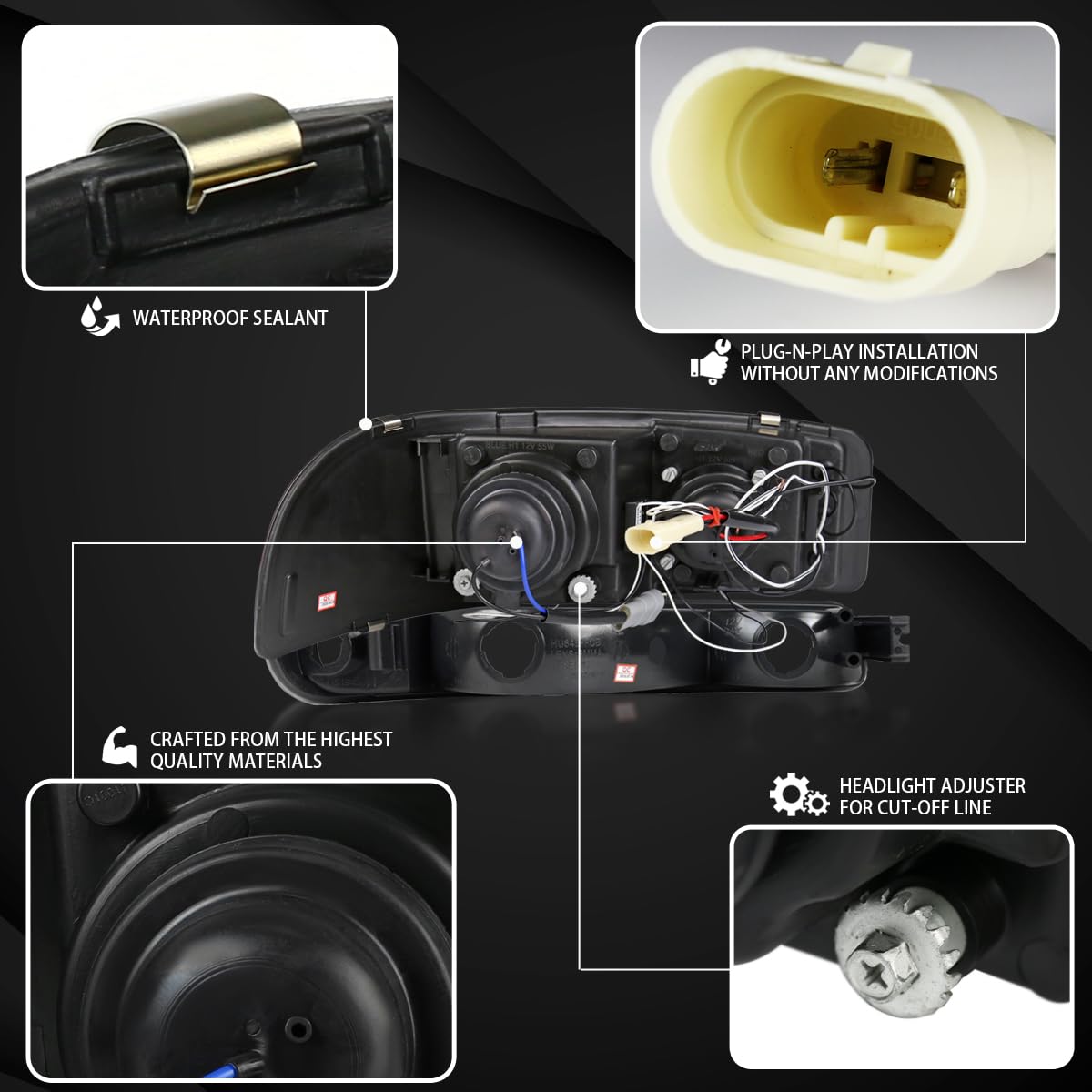 AUTOZENSATION LED Headlights for 1999-2006 GMC Sierra 1500/2500/3500 - Black Housing Clear Lens Halo Projector Headlamps + Bumper Lights Pair (Left & Right) - Upgrade Your Truck Lighting for Night Driving & Off-Road Adventures