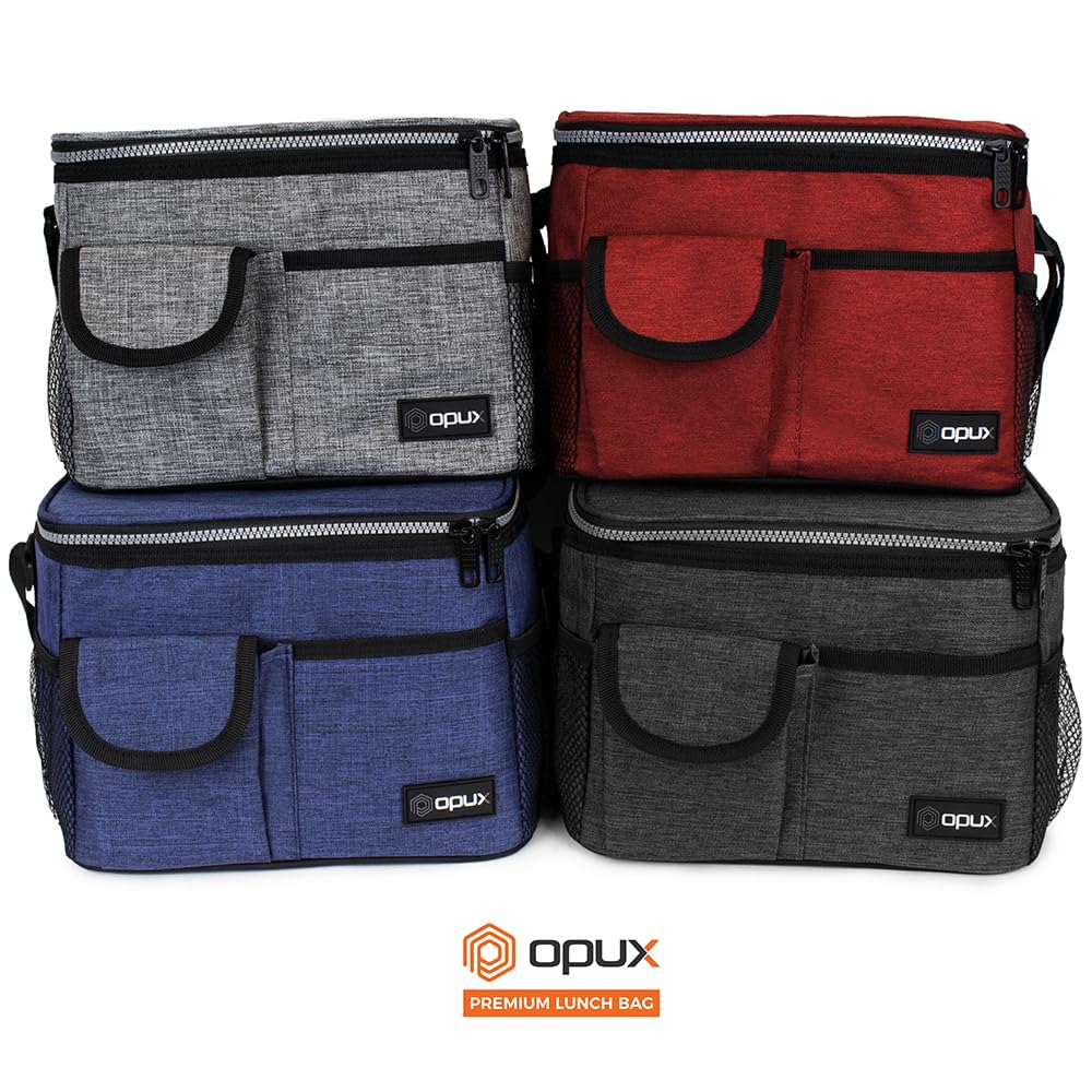 OPUX Insulated Lunch Bag for Men & Women - Leakproof Charcoal Grey Lunch Box for Work & School, Portable Soft Cooler Bag with Shoulder Strap - Fits 14 Cans/8L - Perfect for Office, Picnics & Outdoor Activities