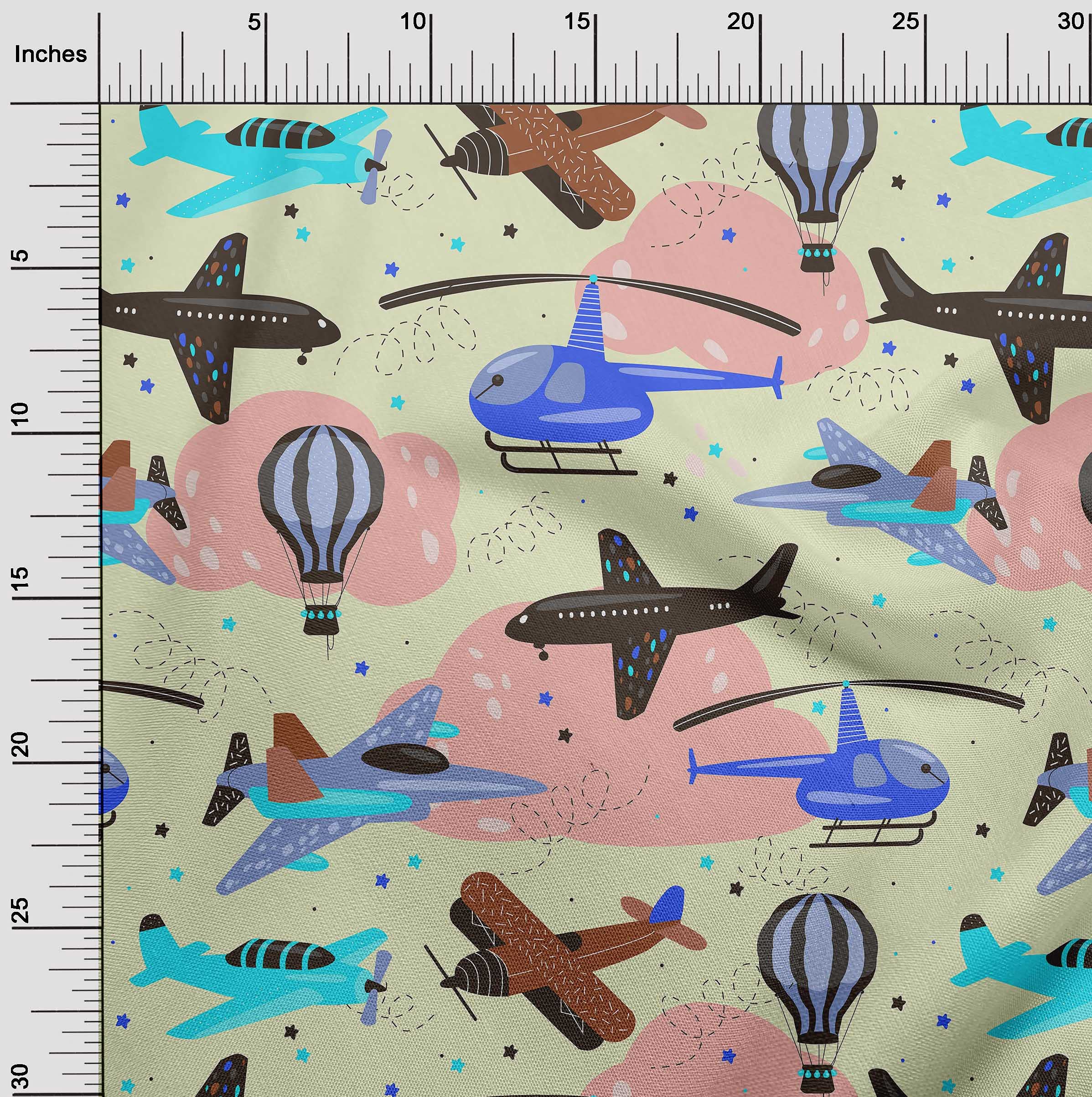 oneOone Viscose Jersey Beige Fabric - 60 Inch Wide Printed Fabric by The Yard for Airplane Nursery, Kids Craft Projects, Home Decor & DIY Sewing - Soft & Durable Material for Quilting, Clothing & Crafting