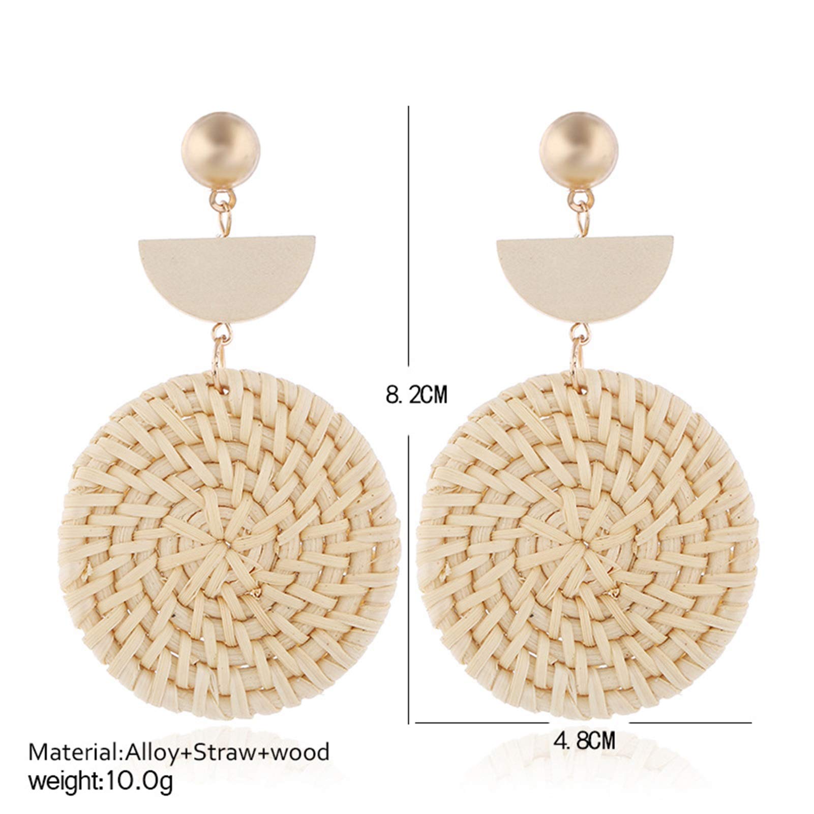 Handmade Bohemian Rattan Dangle Earrings for Women - Lightweight Geometric Drop Earrings, Handwoven Natural Fiber Jewelry | Perfect for Summer Outfits, Beach Vacations & Boho Fashion