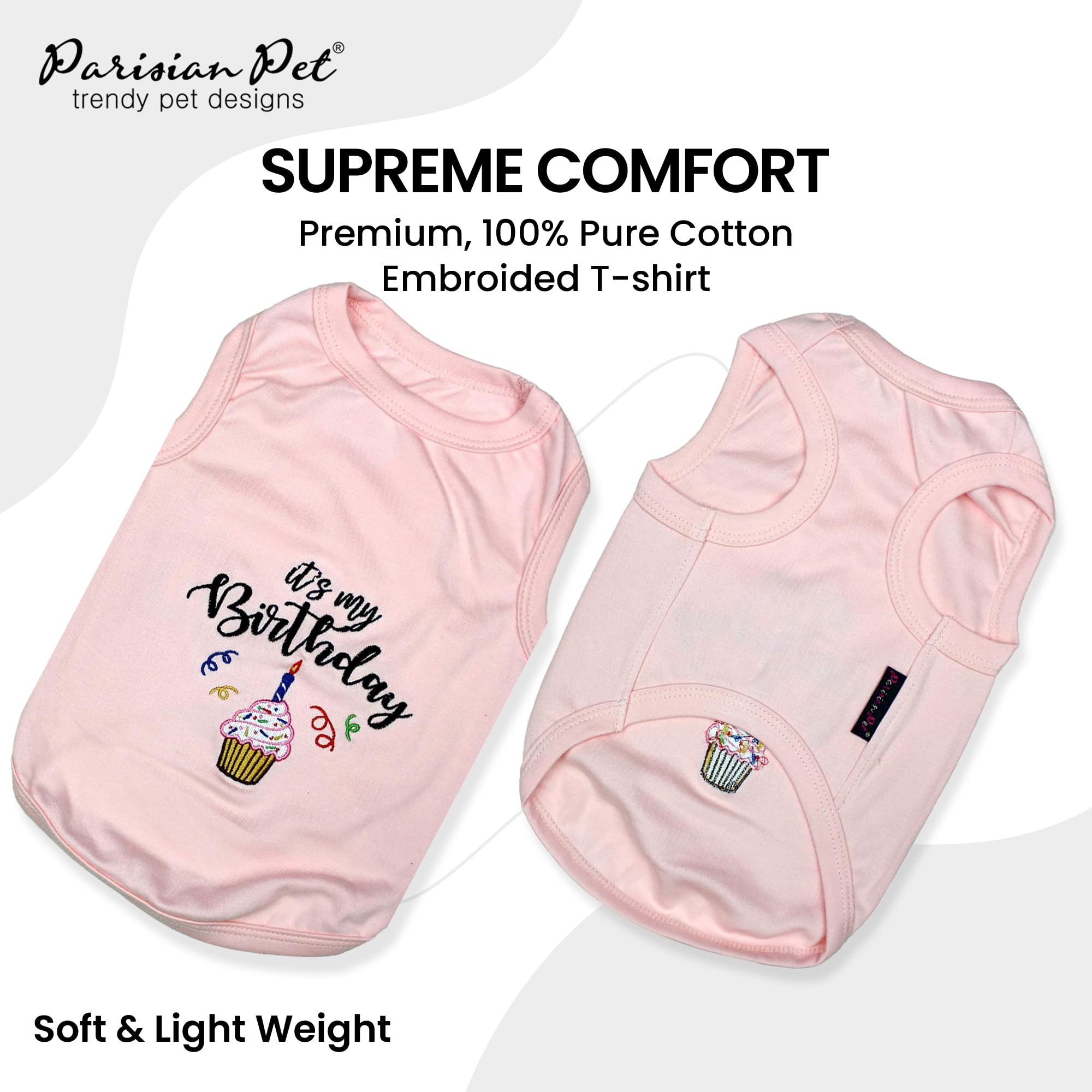 Parisian Pet Dog T-Shirt - Embroidered 'It's My Birthday' Sleeveless Lightweight Vest - Pink Washable Dog Clothes for Large Dogs XL - Perfect for Birthday Parties & Special Occasions