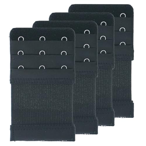 4pcs Black- 3 Hook Bra Extenders 3/4 Inch Spacing