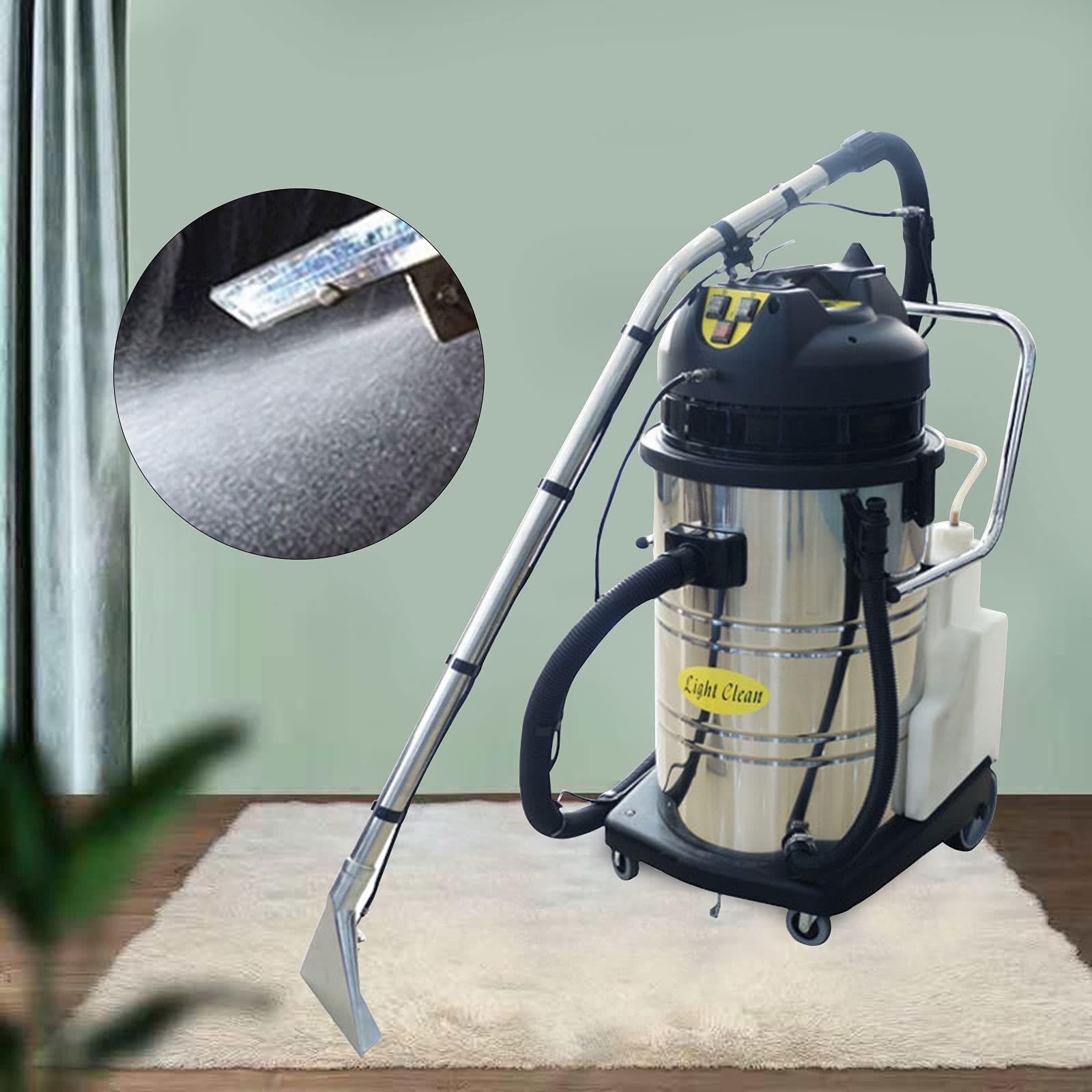 DNYSYSJ 60L Commercial Carpet Cleaner Machine - Heavy Duty Stainless Steel Carpet & Upholstery Cleaner with Powerful Suction for Deep Cleaning Carpets, Sofas, Curtains - Ideal for Home, Office, Hotel, and Car Cleaning