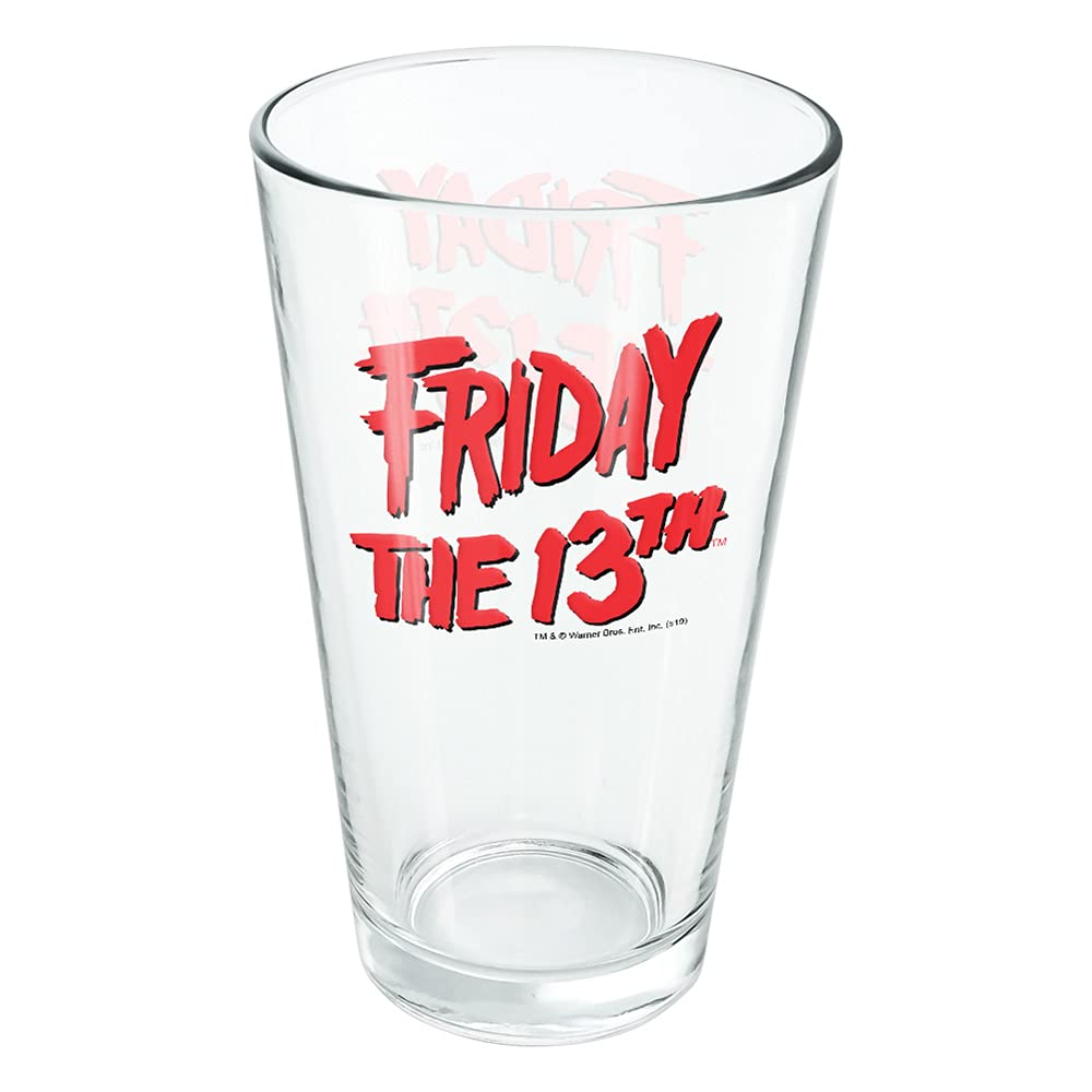 LOGOVISION Friday The 13th Logo 16 oz Pint Glass - Tempered Licensed Printed Design - Perfect Horror Fan Gift for Beer, Soda & Cold Drinks - Ideal for Halloween Parties, Movie Nights & Collectors