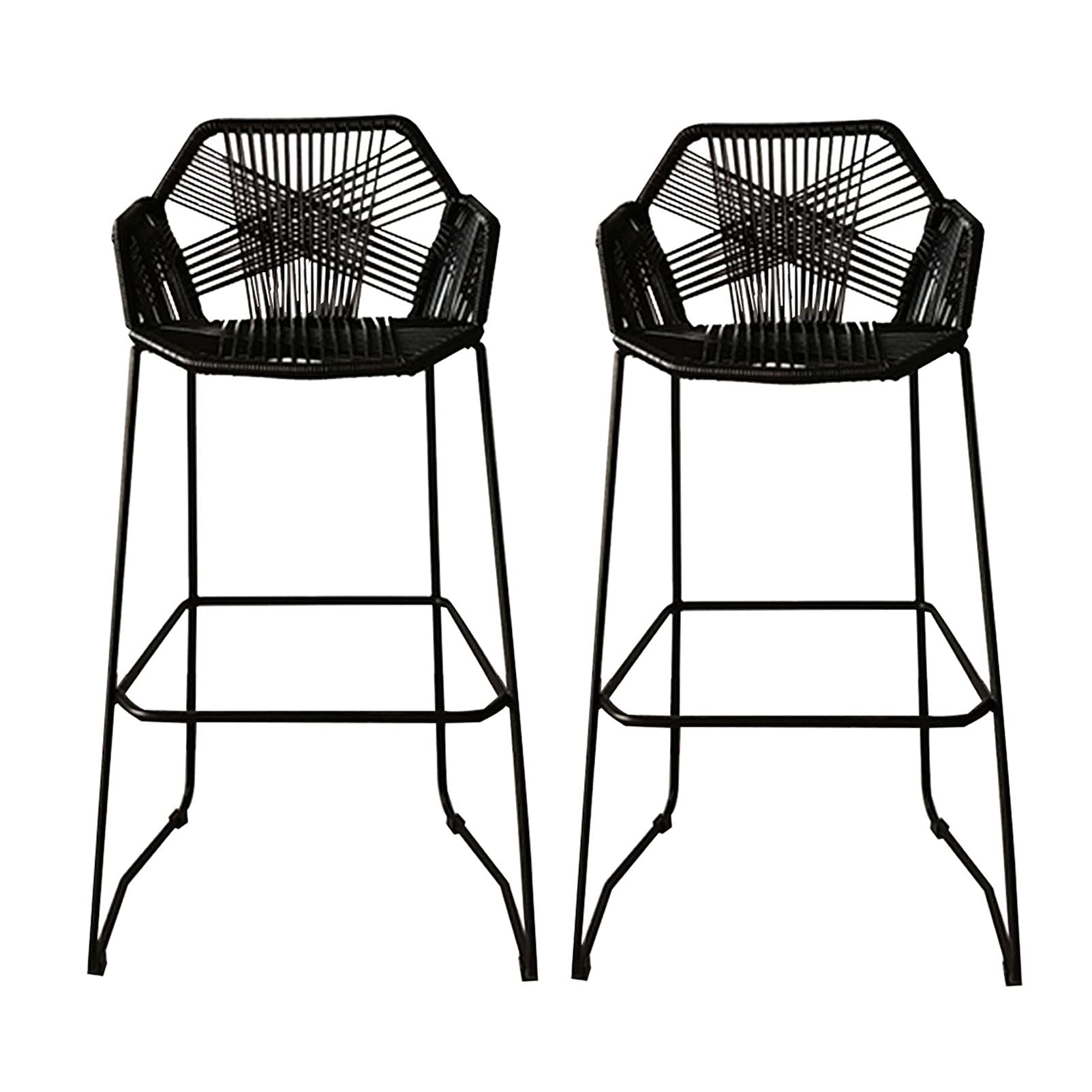 Modern Black Powder Coated Steel Bar Stools with Backrest & Footrest - Set of 2, Counter Height Stools for Pub, Coffee Shop, Home Dining & Kitchen - Durable & Comfortable Seating for Bars, Breakfast Nooks & Entertainment Areas