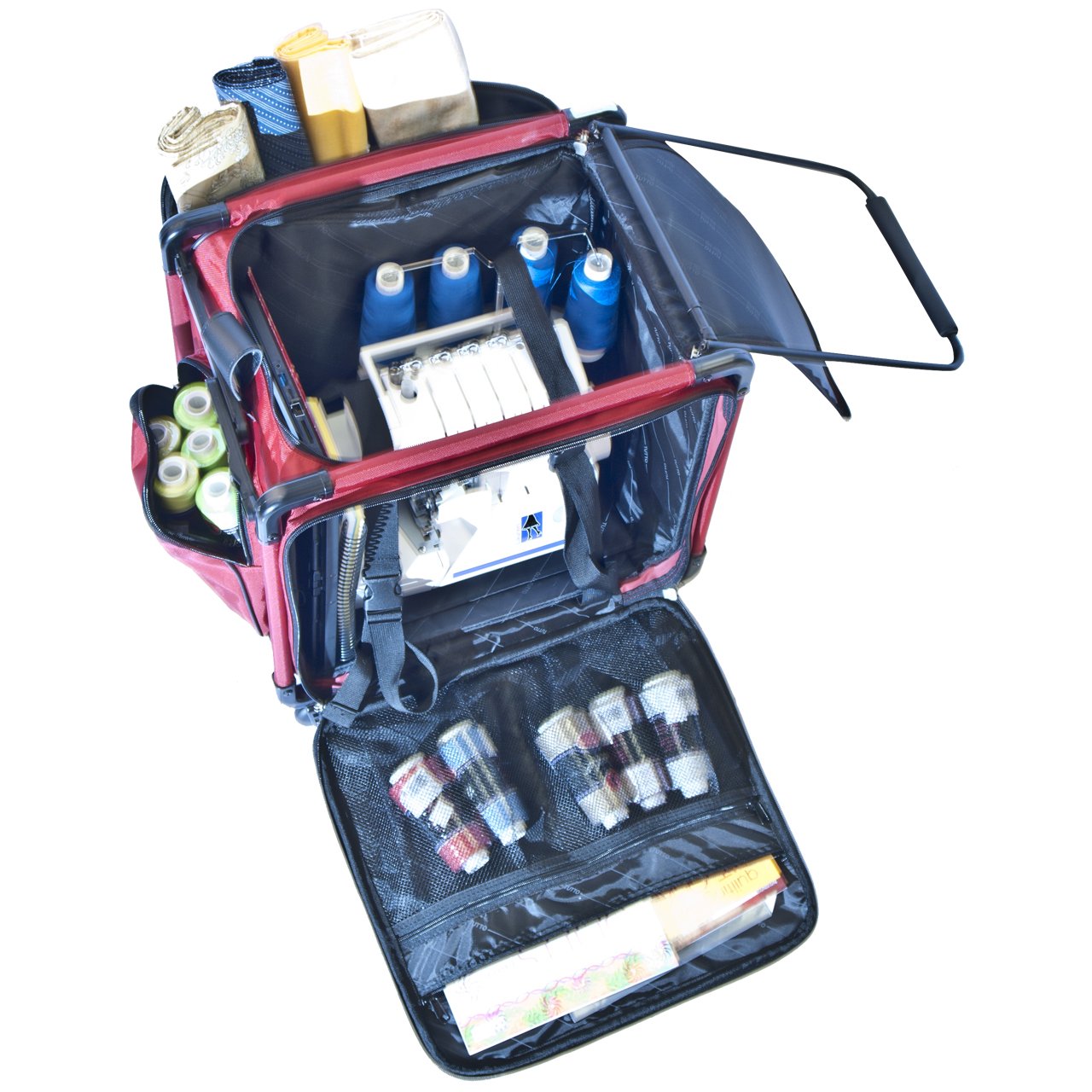 Tutto Serger Tote on Wheels - 17 Inch Rolling Sewing Machine Bag in Cherry Red | Perfect for Quilting, Craft Fairs & Sewing Classes