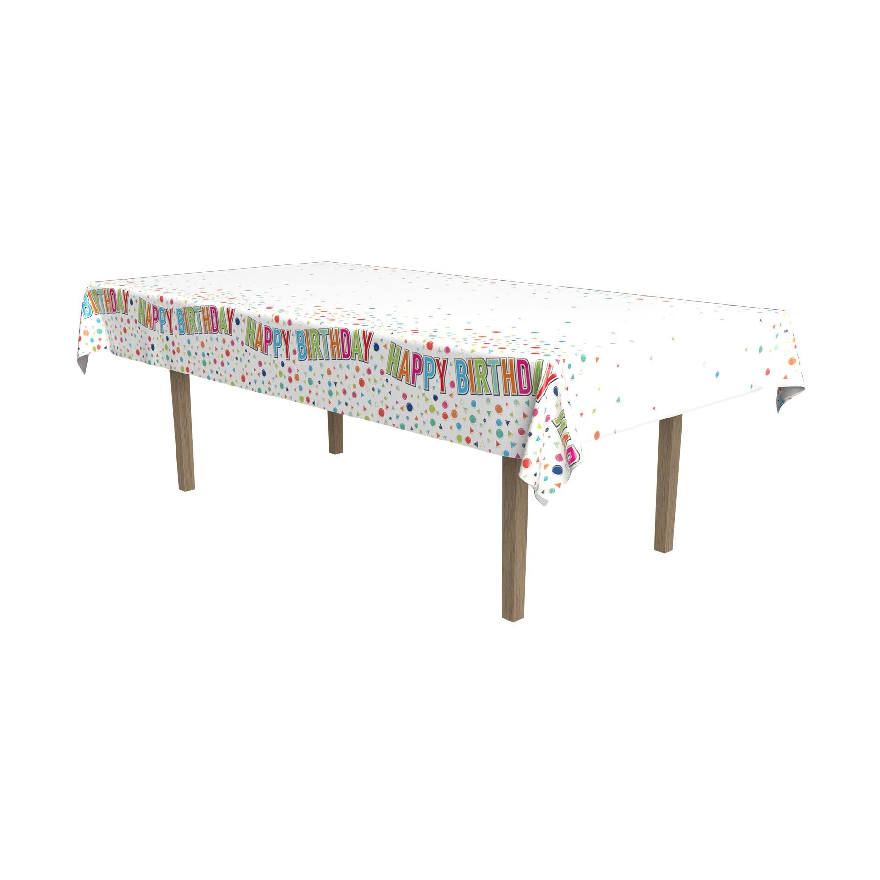 12 Pack Happy Birthday Party Table Covers - Colorful Disposable Plastic Tablecloths for Birthday Celebrations, Kids Parties, and Family Gatherings