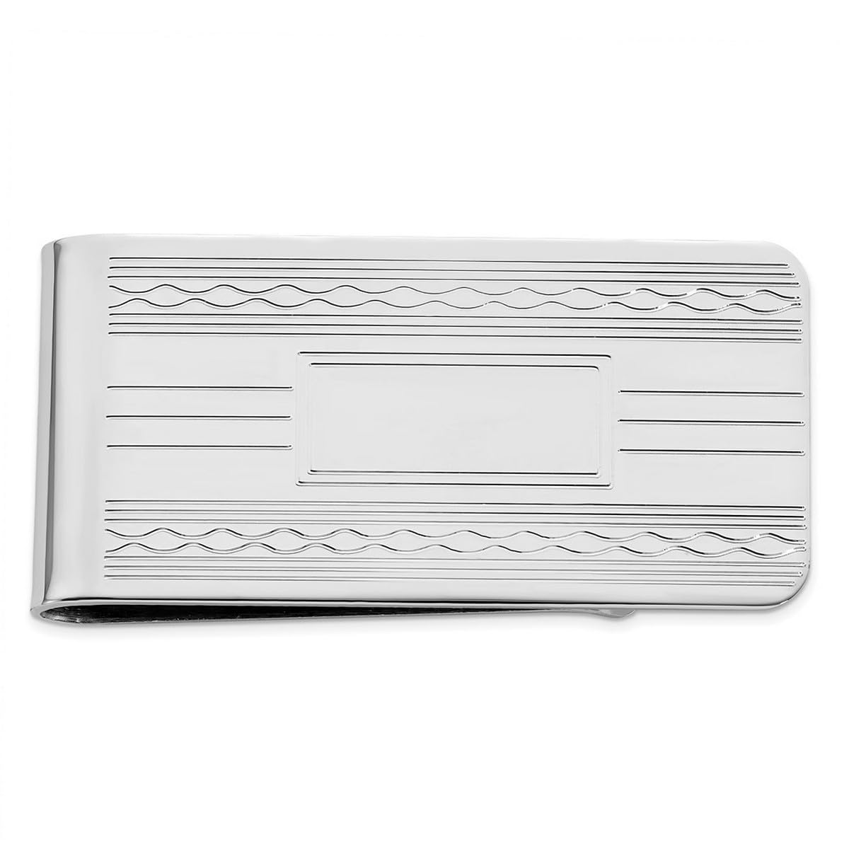 Polished Silver Plated Rhodium Money Clip for Men - 50x25mm Wide with Patterned Edge - Perfect for Cash, Credit Cards & Gifts | Elegant Everyday Carry Accessory