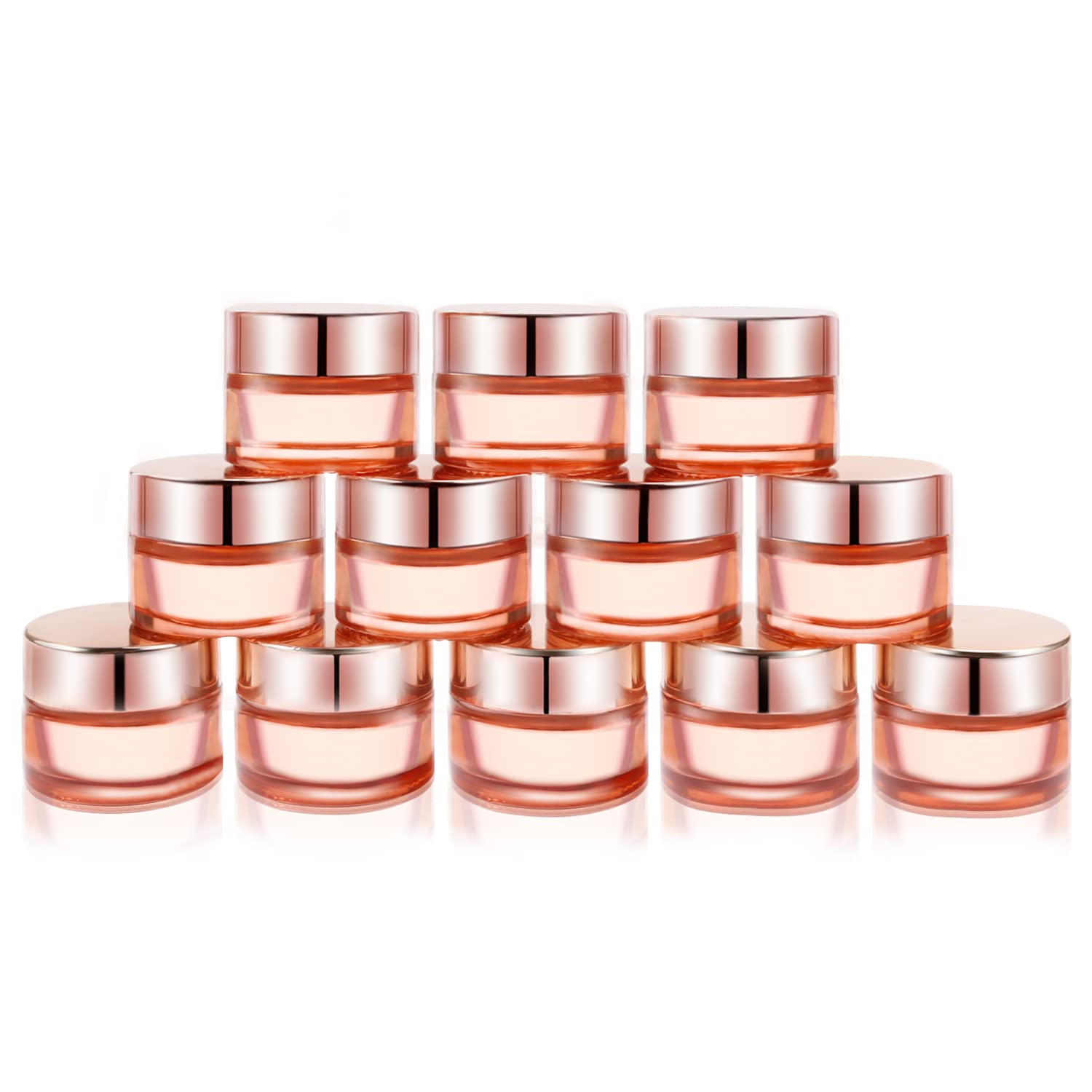 12 Pack 1oz Pink Glass Jars with Rose Gold Lids - Small Empty Cosmetic Containers for Moisturizer, Creams & Lotions - Travel-Friendly Refillable Storage Jars for Skincare, DIY Beauty & Essential Oils - Perfect for Home, Salon or On-the-Go Use