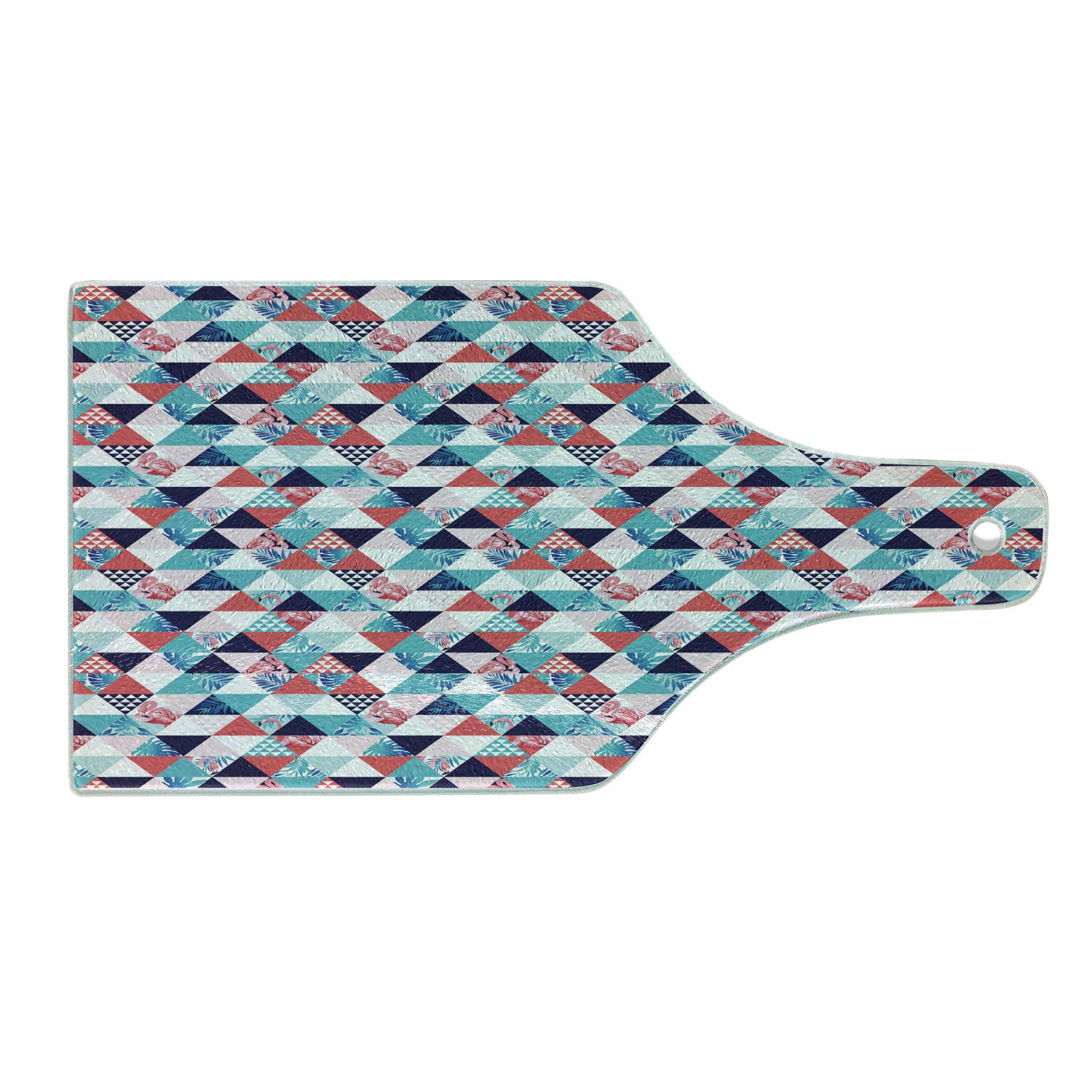 Ambesonne Flamingo Tempered Glass Cutting Board - Geometric Triangle Mosaic Design with Exotic Beach Elements - Decorative Serving Board for Kitchen, Cheese & Charcuterie - Perfect for Entertaining, Wine Pairing & Coastal-Themed Decor
