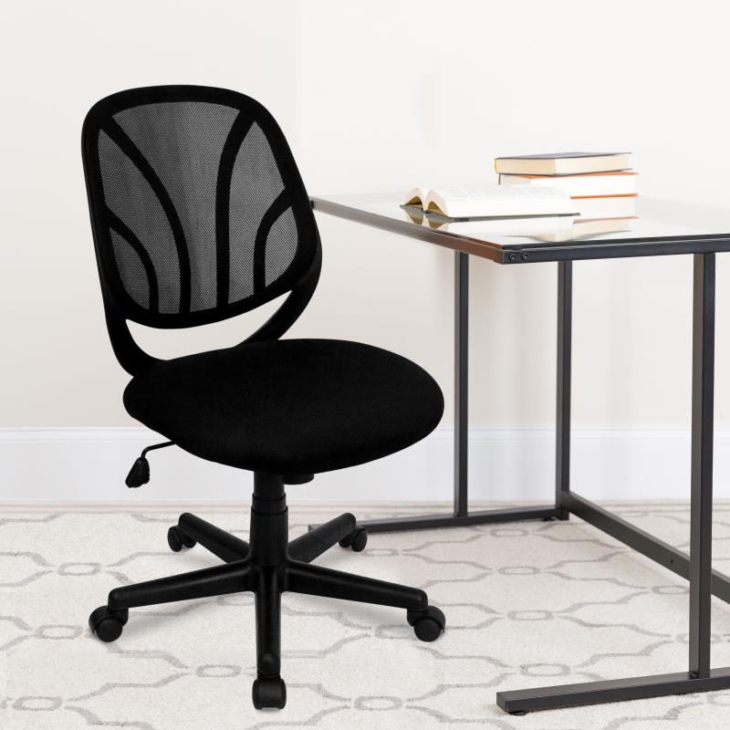 FLASH Y GO Mid Back Black Mesh Swivel Task Office Chair - Ergonomic Desk Chair for Home & Office Use, Comfortable Computer Chair for Long Hours Sitting