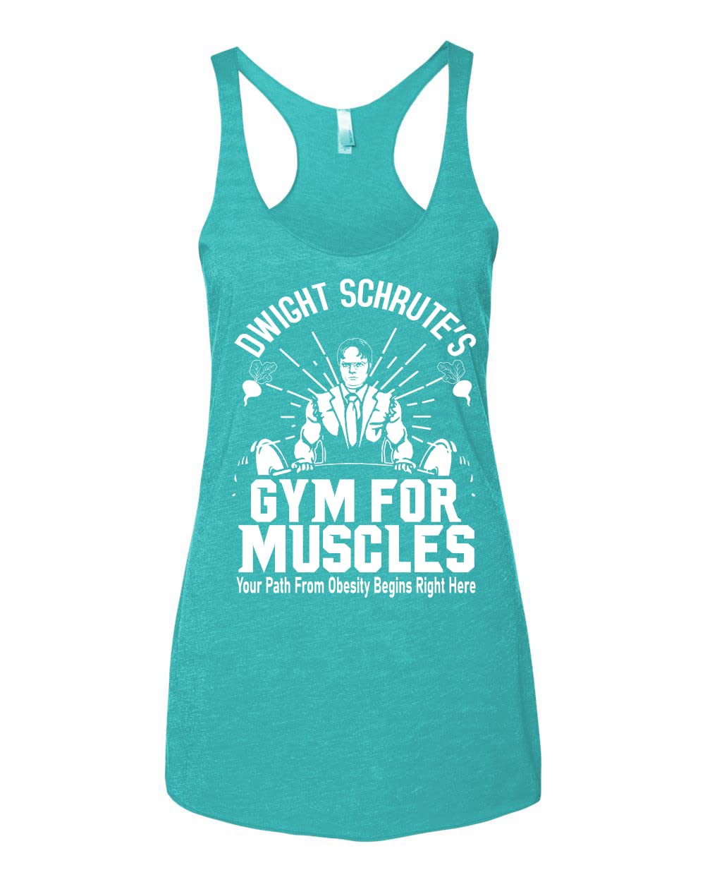Dwight Schrute's Gym for Muscles Pop Culture Tri-Blend Racerback Tank Top - Soft & Breathable Workout Shirt for Gym, Running & Casual Wear