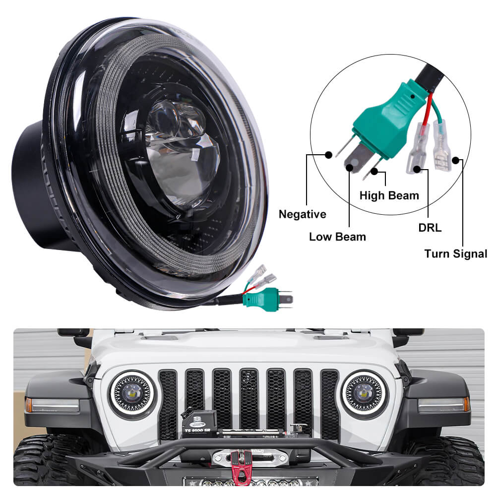 7 Inch LED Round Headlights with Startup Gradient Welcome Halo DRL Turn Signal - 9 Inch Mounting Bracket Compatible with 2018+ Jeep Wrangler JL - Upgrade for Off-Road, Night Driving & Adventure