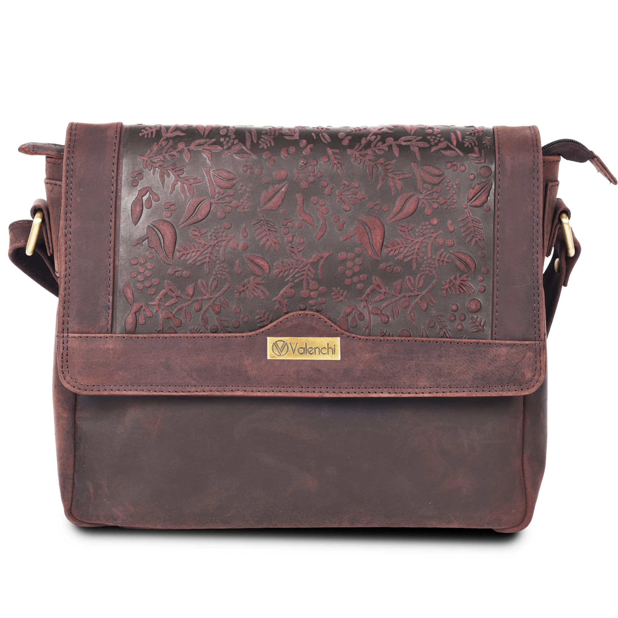 Genuine Leather Crossbody Handbag with Elegant Floral Embossing - Classic Design for Women | Perfect for Work, Travel & Everyday Use
