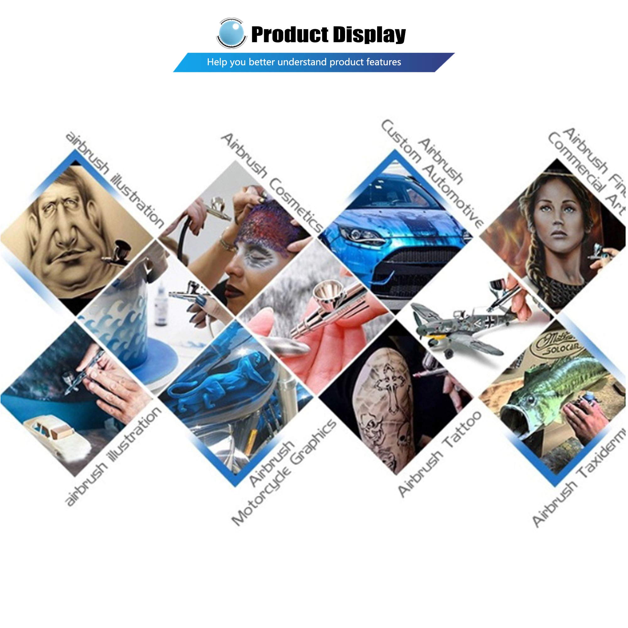 NEWTRY Portable Oil-Free 1/5 HP Air Compressor & Airbrush Kit - Automatic Start-Stop System for Painting, Illustration, Cosmetics, Automotive & Tattoo Art | Perfect for Artists, Hobbyists & Professionals