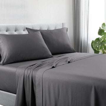 1200 Thread Count Hotel Quality Cotton Rich Sheet Set - Queen Size, Charcoal Gray - Ultra Soft & Breathable for Luxurious Bedroom Comfort