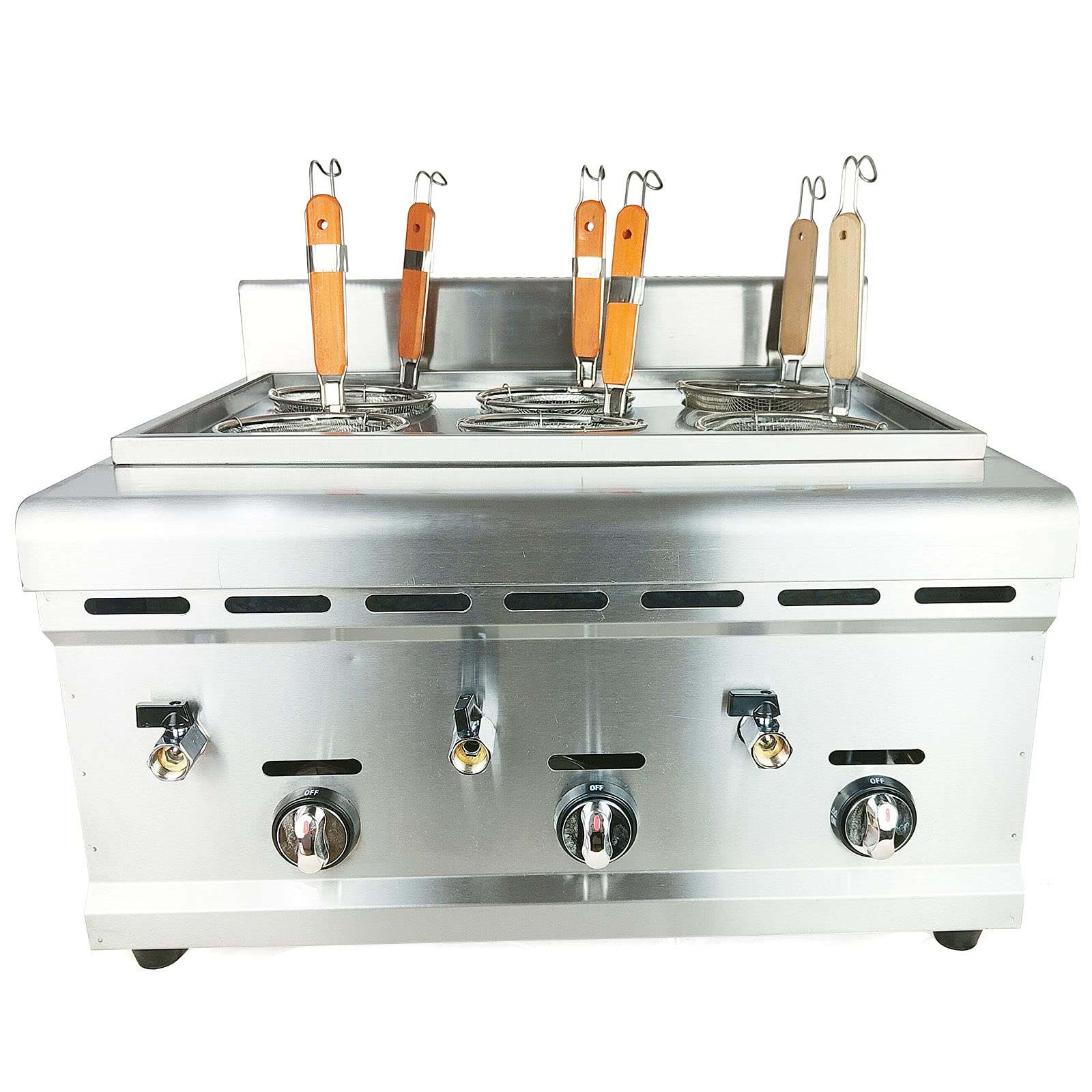 6-Compartment Commercial Pasta Cooker Gas Soup Pot - Stainless Steel Shell with Rotary Temperature Control - Perfect for Restaurants, Catering & Food Trucks