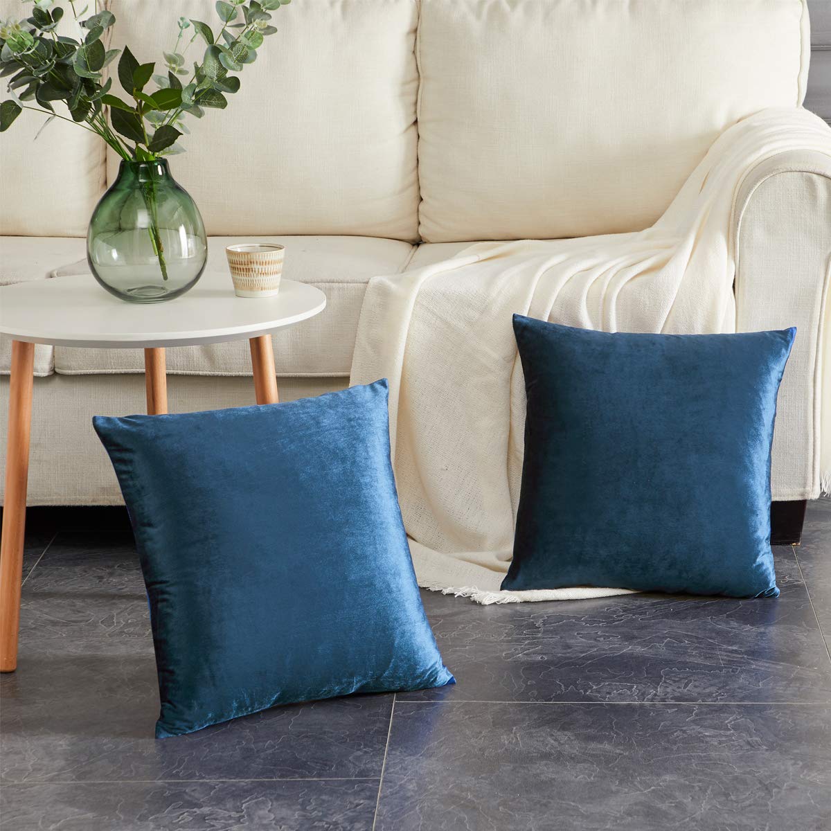 GIGIZAZA Velvet Decorative Throw Pillow Covers Set of 2 - 22x22 Inch Blue Square Cushion Covers for Sofa, Couch & Bed - Soft Luxury Pillow Cases for Living Room, Bedroom & Home Decor