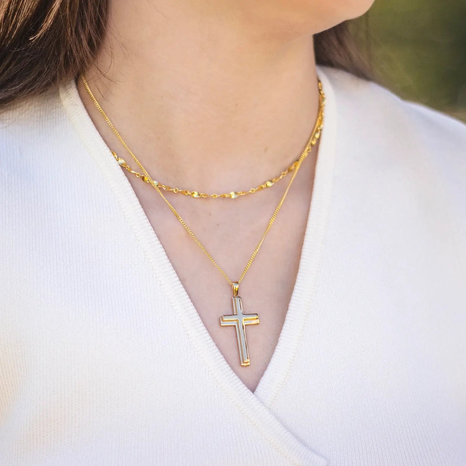 Stunning Heavy Gold Cross Necklace for Women & Men - Religious Jewelry Gift for Baptism, First Communion & Everyday Wear