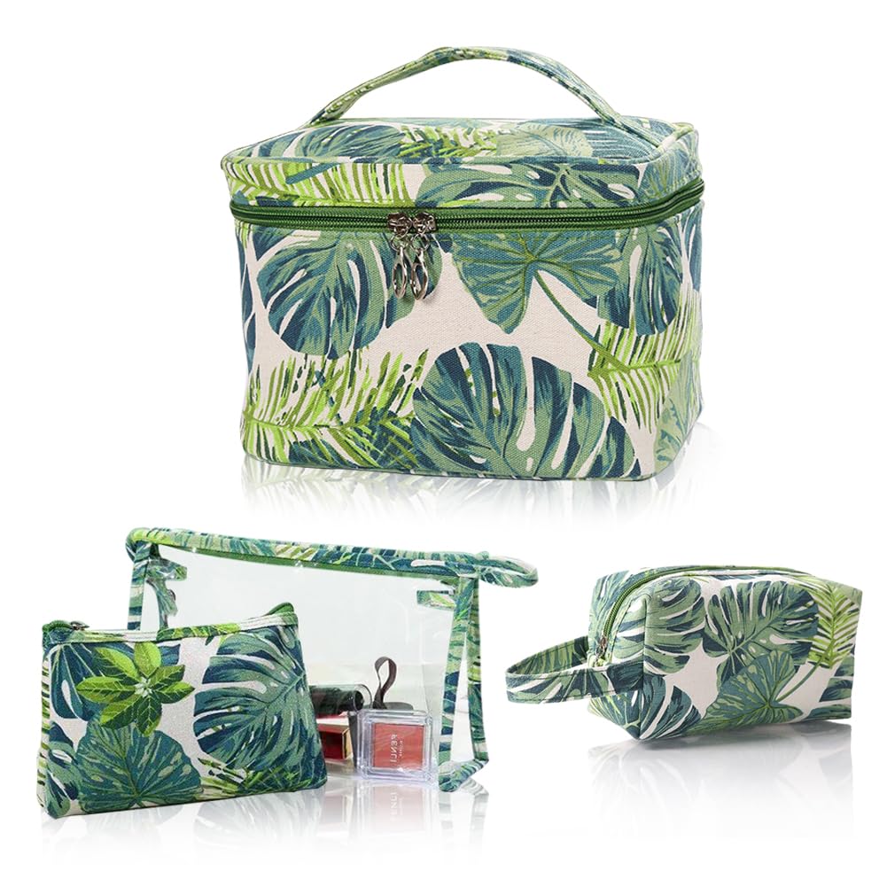 4-Piece Waterproof Makeup Bag Set for Women - Portable Travel Cosmetic Organizer with Multiple Compartments | Perfect for Toiletries, Cosmetics & Travel Essentials (Green)