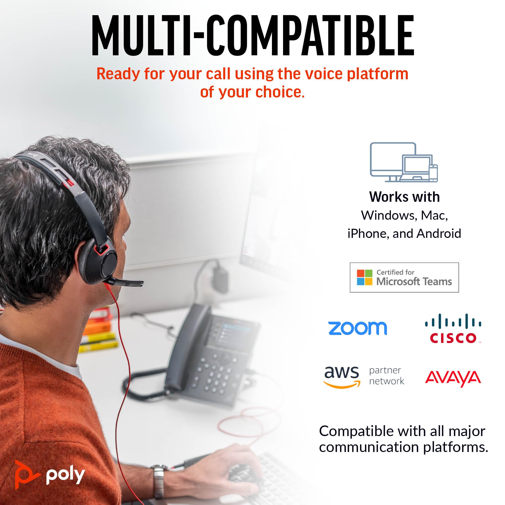 Poly Blackwire 5220 Wired Headset with Noise-Canceling Mic for PC, Mac & Mobile | USB-C/USB-A/3.5mm | Compatible with Teams, Zoom & VoIP Calls | Ergonomic Office Headphones for Remote Work & Online Meetings (Amazon Exclusive)