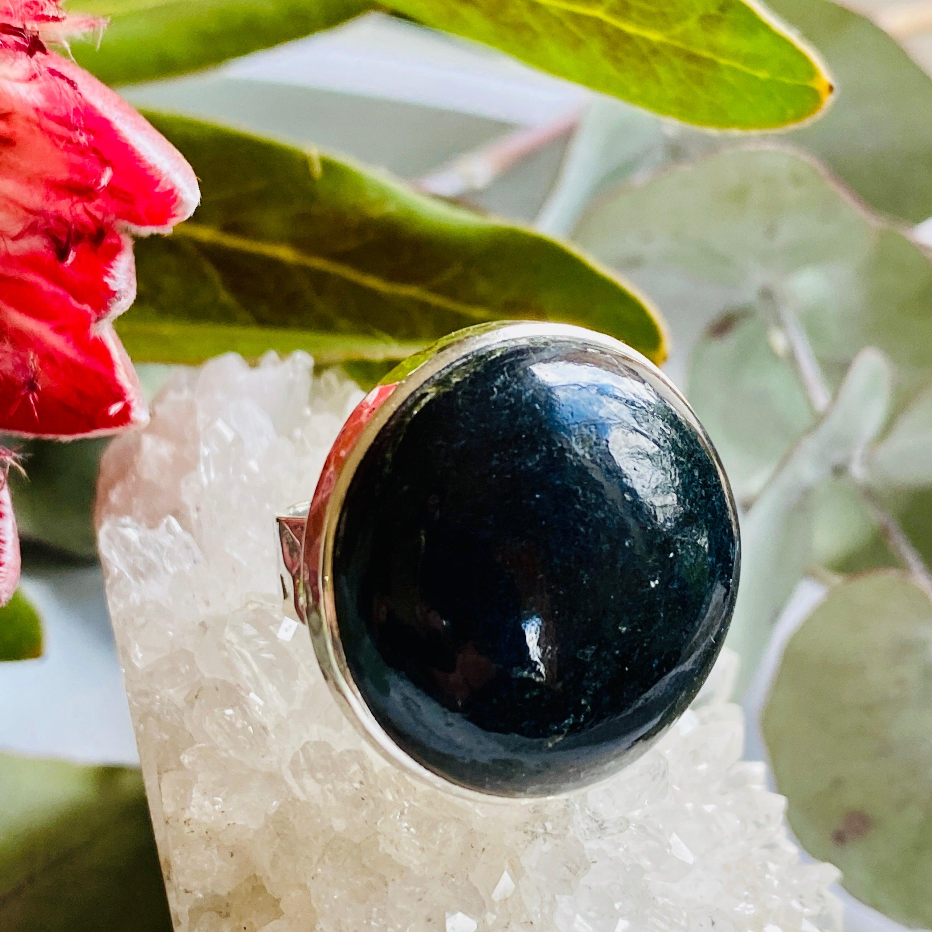 Black Tourmaline Round Beaded Band Ring - Size 9 - KRGJ2251 - Perfect for Spiritual Healing, Meditation & Energy Protection Jewelry