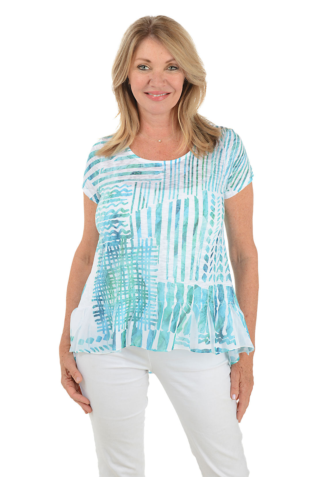 Tropical Print Burnout Knit Top for Women - Lightweight Summer Blouse, Boho Beach Cover Up, Casual Vacation Shirt for Pool Party & Tropical Getaways