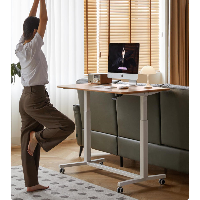 Solid Oak Wood Standing Desk for Home Office - Adjustable Height Mobile Workstation for Ergonomics & Productivity - Perfect for Remote Work, Study, and Small Spaces