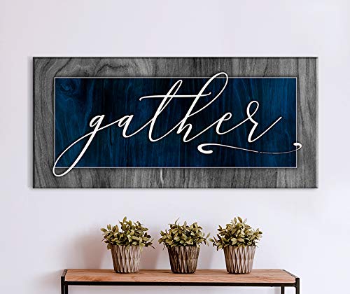 Farmhouse Style 'Gather' Pantry Sign - 42x19 Inch Dark Blue Kitchen & Dining Room Wall Decor for Home, Living Room & Farmhouse Decor | Perfect for Rustic, Country & Vintage Interior Design