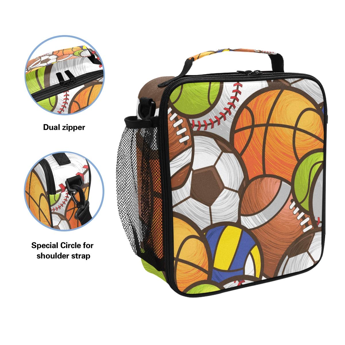 **Insulated Lunch Box Cooler Bag for Sports - Basketball, Baseball - Leakproof Tote with Shoulder Strap for Men, Women, Kids - Perfect for School, Work, Gym & Outdoor Activities**