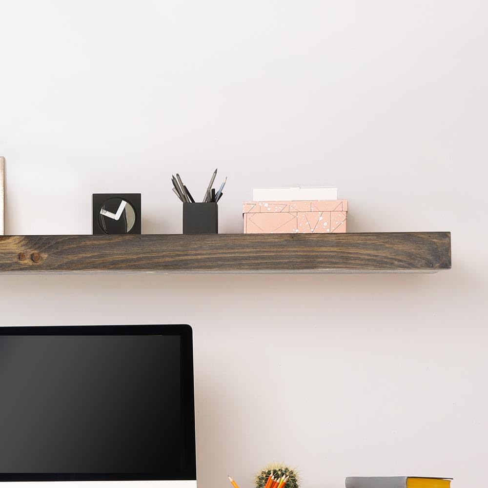 54 Inch Modern Ember Vara Wood Floating Mantel Shelf - 3 Inch Height with Natural Grain Variations & Distressing - Wall Mounted Wooden Shelf for Fireplace Decor, Living Room, Bedroom & Home Interior Design