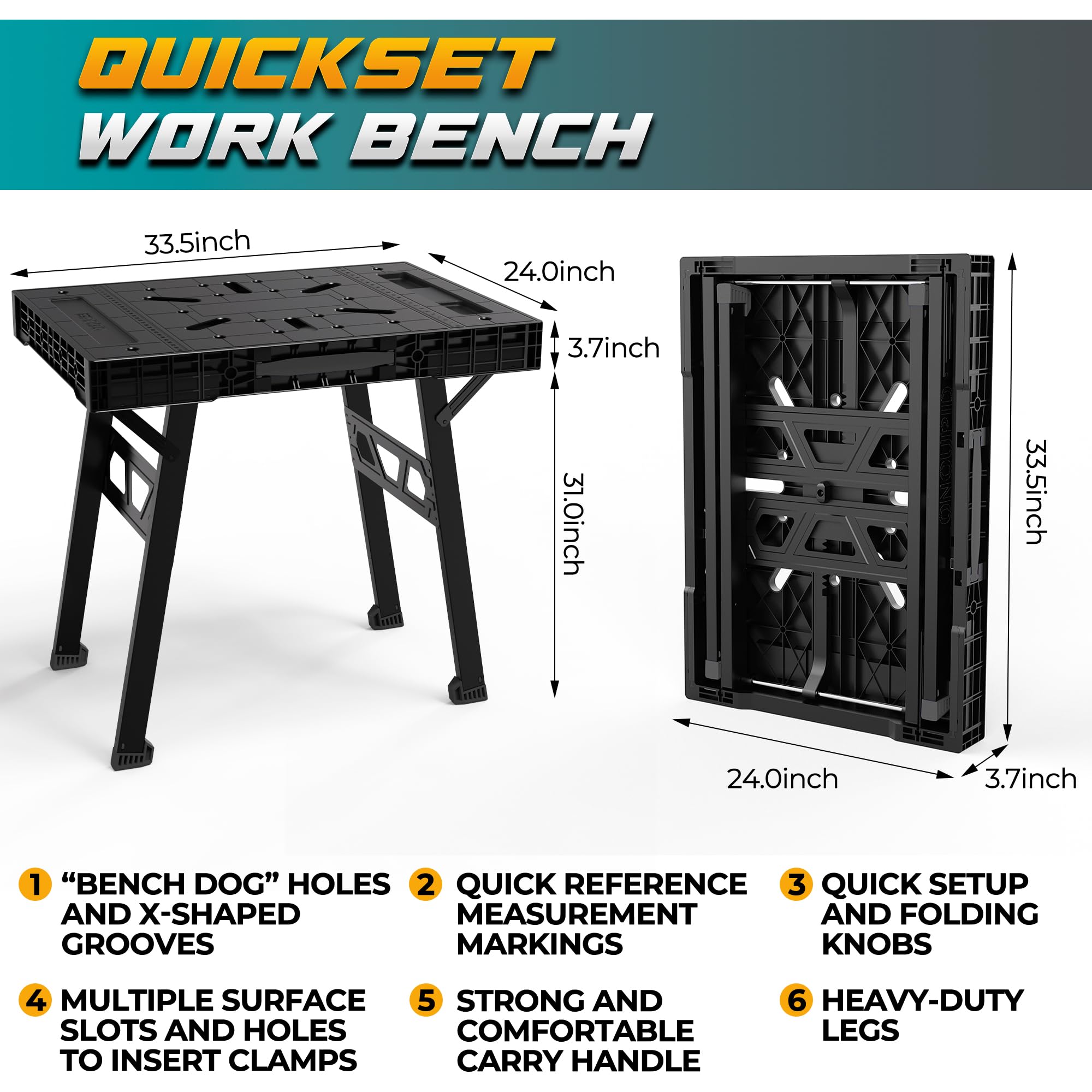 2-in-1 Portable Folding Work Table & Workbench - 34