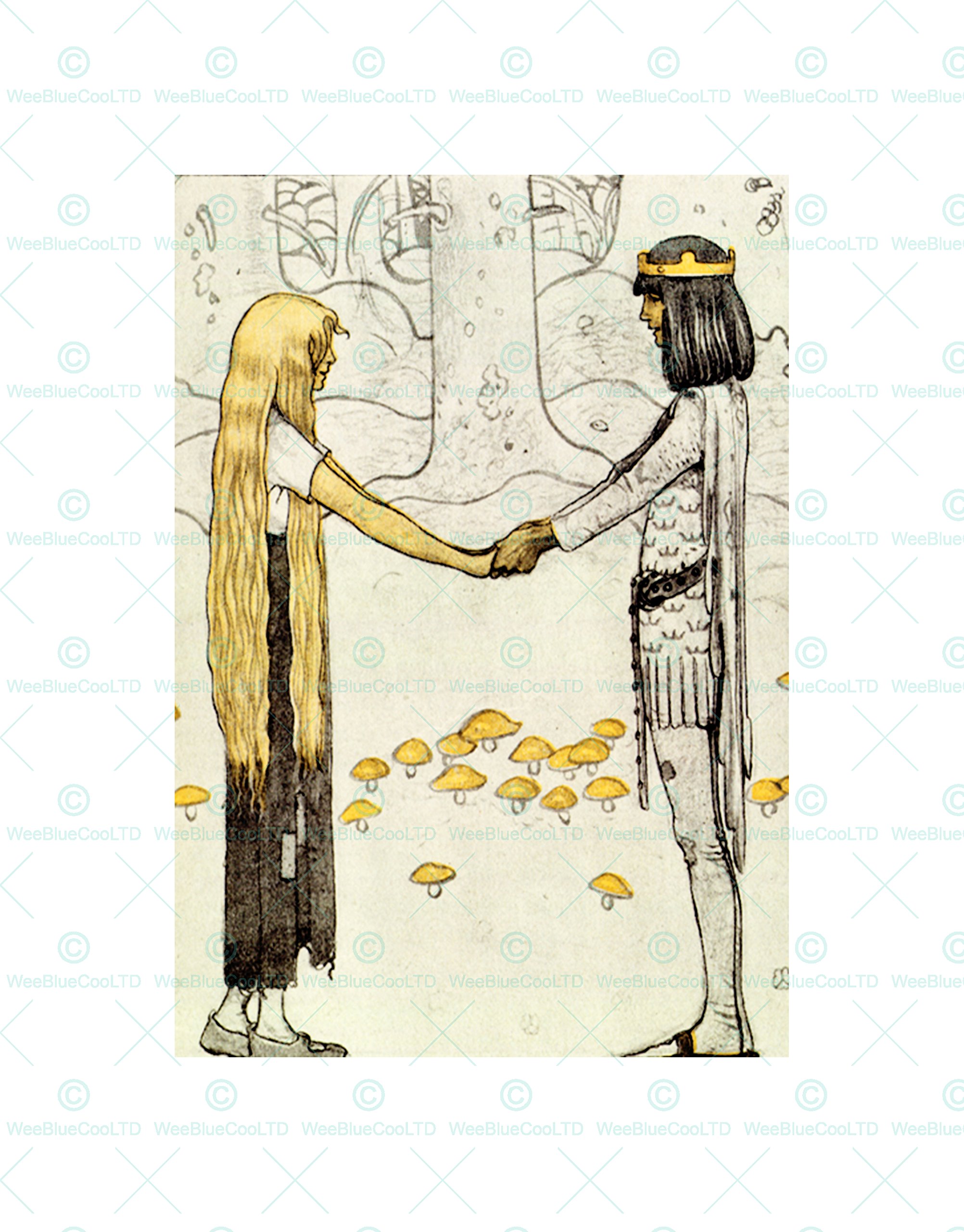 John Bauer 'Painting Prince Without Shadow' Art Print Poster - 12x10 Inches - Scandinavian Fairy Tale Wall Decor for Living Room, Bedroom & Nursery