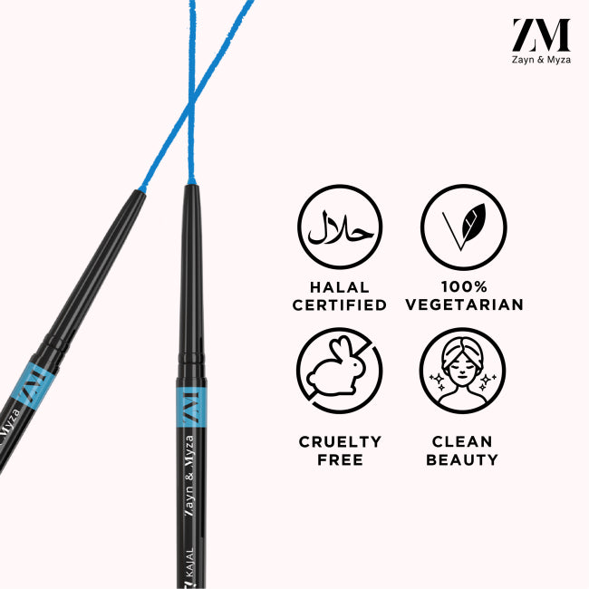 ZM Zayn & Myza Kajal Blink IT Blue Eyeliner - 0.35gm Waterproof Smudge-Proof Kohl for Sensitive Eyes | Perfect for Daytime Wear, Night Out & Special Occasions