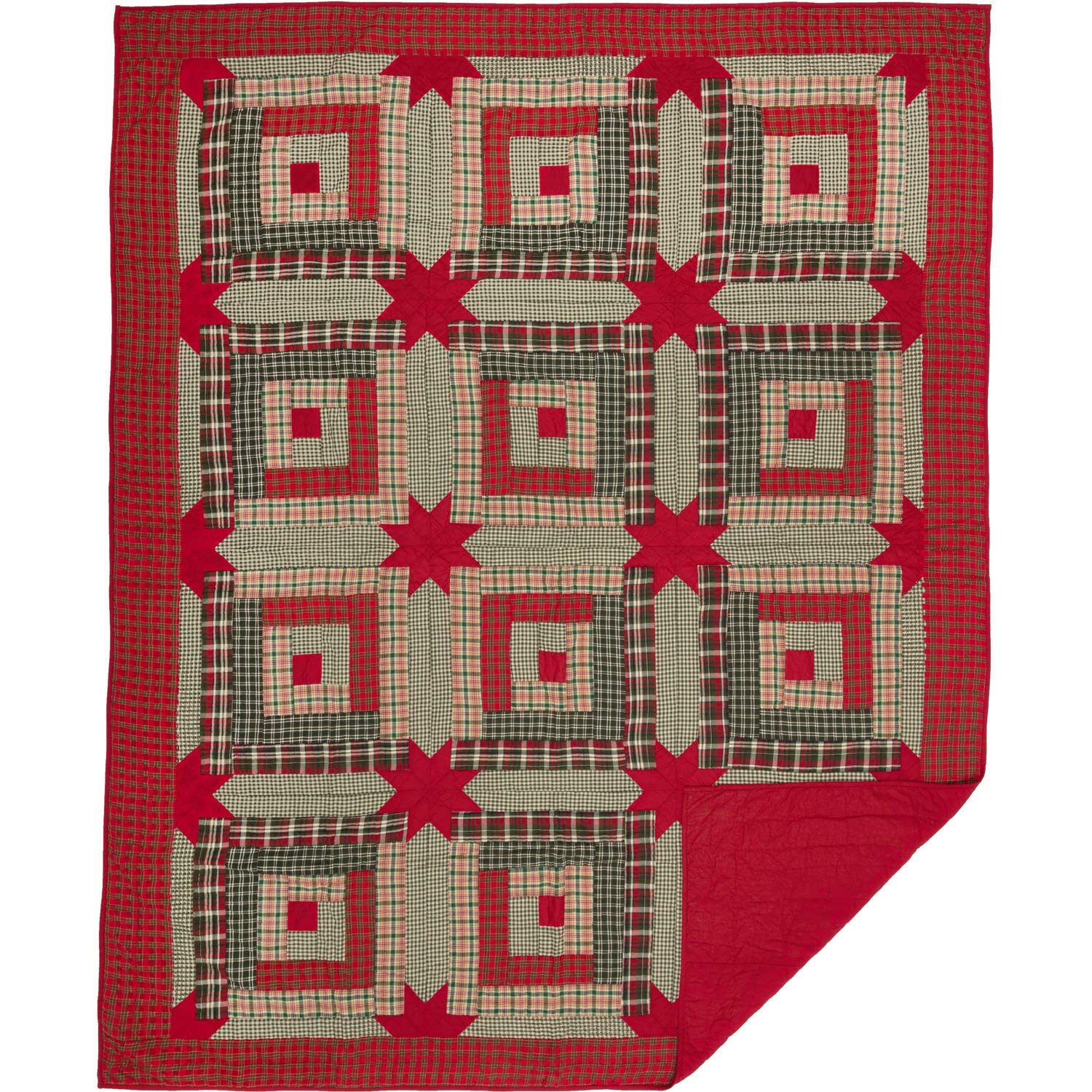 VHC Brands Forreston Cabin Twin 86x68 Inch Quilt - Red Plaid Bedspread for Cozy Cabin & Bedroom Decor | Perfect for Guest Rooms, Dorms & Winter Warmth