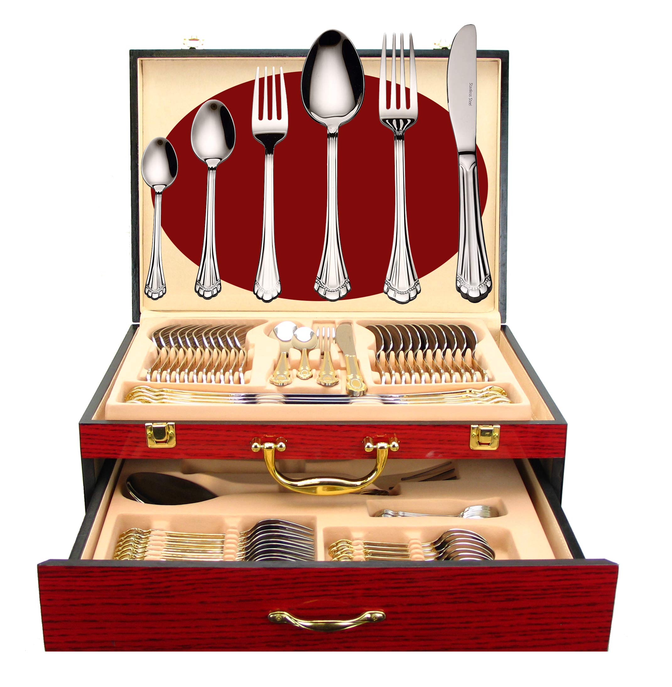 75-Piece Luxury Flatware Set for 12 - 18/10 Stainless Steel Silverware with Wooden Storage Case - Premium Dining Cutlery Set for Formal Dinners, Weddings & Hostess Gifting