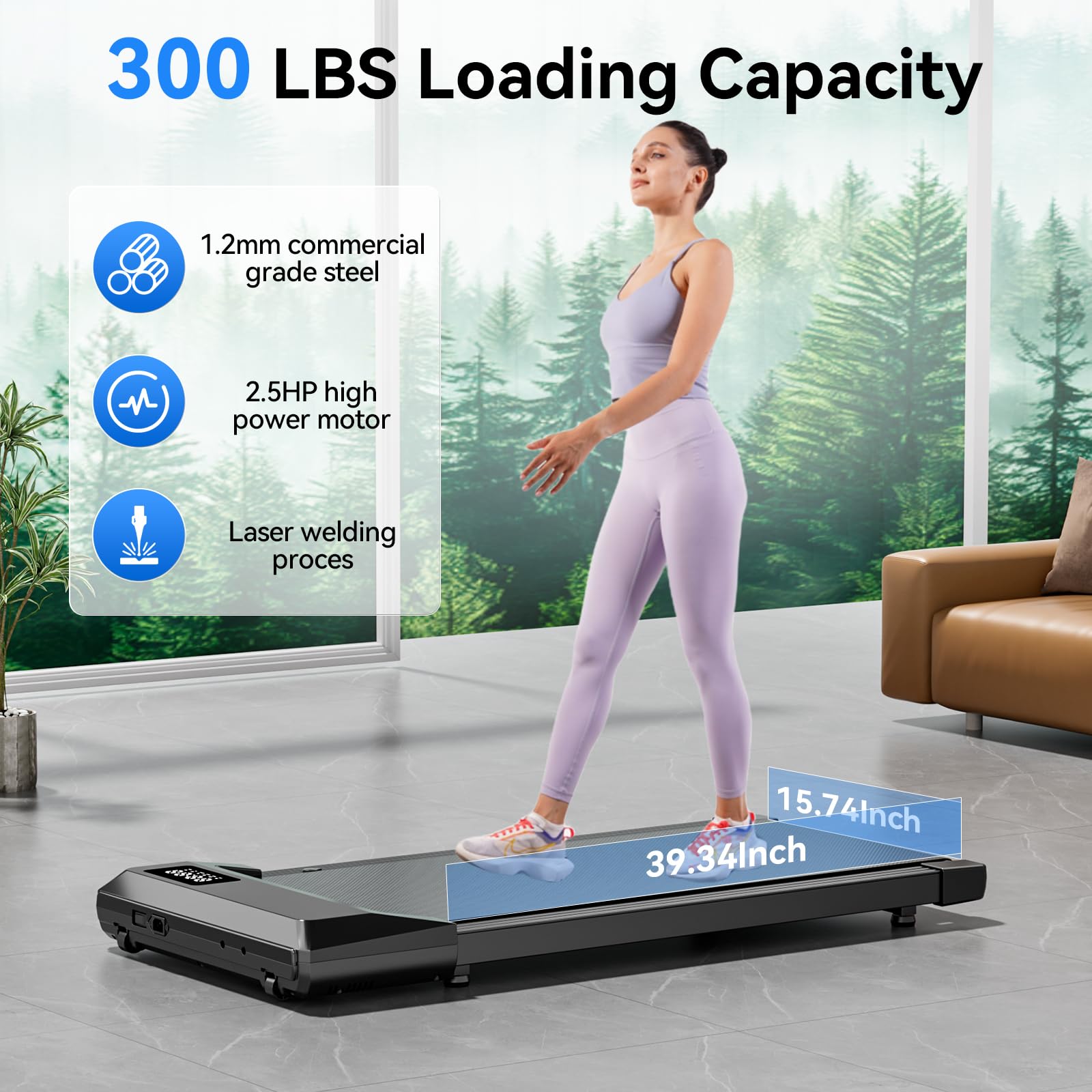 Under Desk Treadmill for Home & Office - Portable Walking Pad with APP & Remote Control, 3-in-1 Compact Jogging Machine for Small Spaces (300 lbs Capacity) - Perfect for Workouts While Working from Home or Watching TV