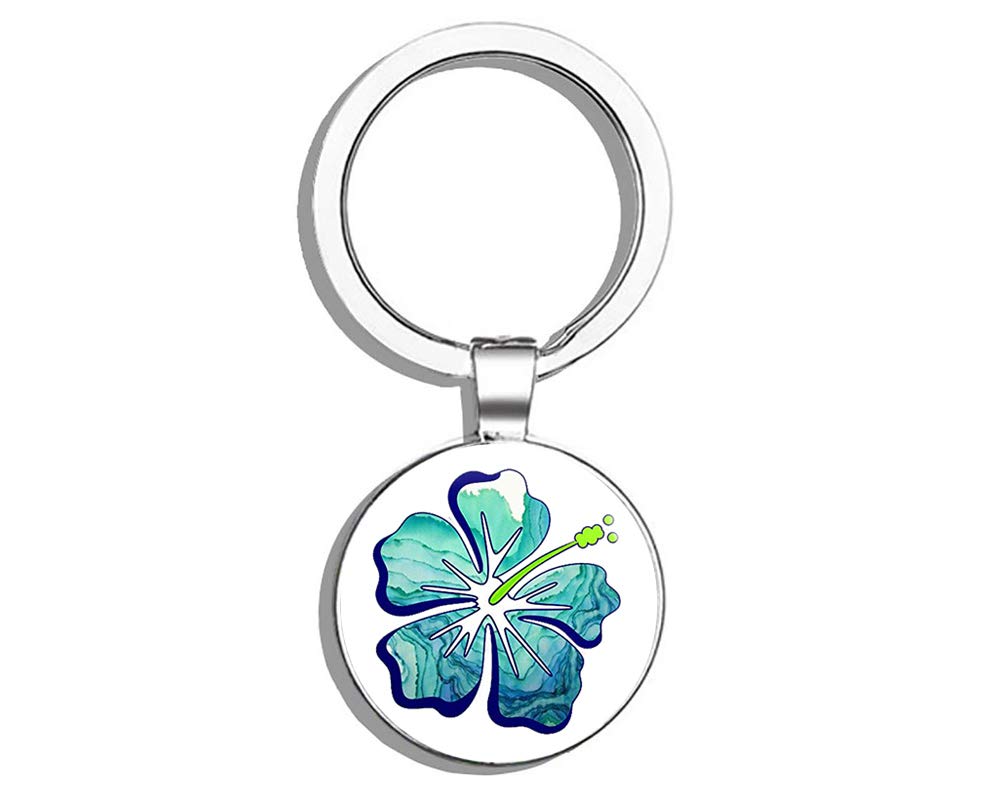 Hibiscus Flower Double Sided Stainless Steel Keychain - Durable Key Ring Holder with Carabiner Clip - Perfect for Car Keys, House Keys, and Key Finder Accessories (Ideal for Travel, Gifts, and Everyday Use)