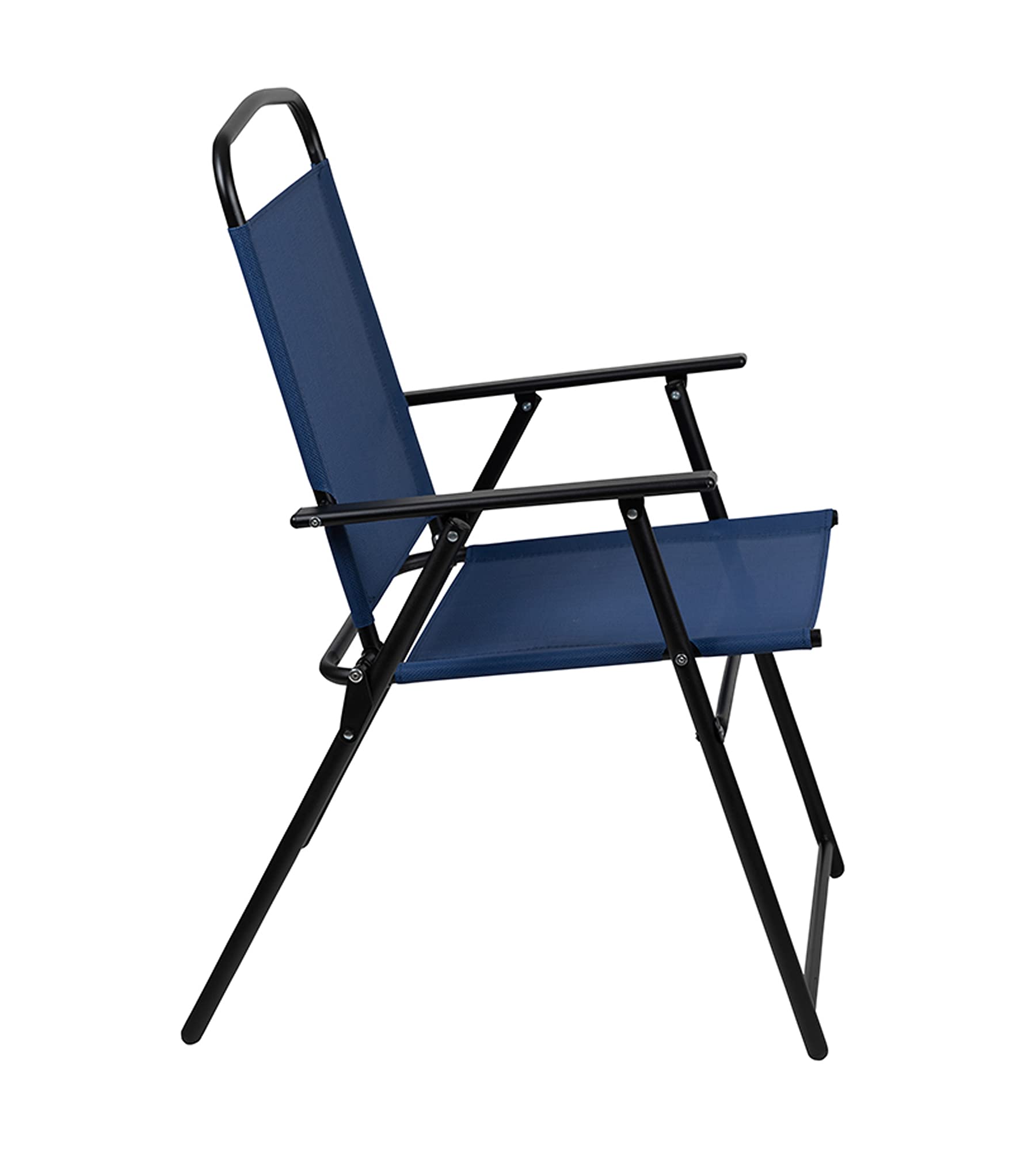 Flash Furniture Nantucket 6-Piece Patio Dining Set with Tempered Glass Table, 4 Folding Chairs & Sun Umbrella - Navy Blue Outdoor Furniture for Backyard, Garden, Poolside & Deck Dining