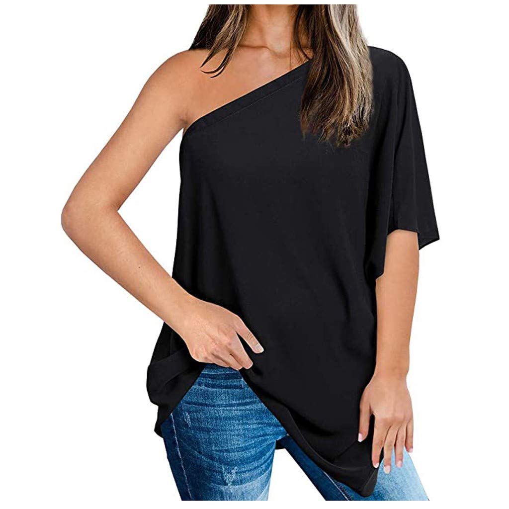 Women's One Shoulder Oversized Batwing Sleeve Asymmetric Summer Tops - Trendy Casual Blouse for Beach, Party & Everyday Wear