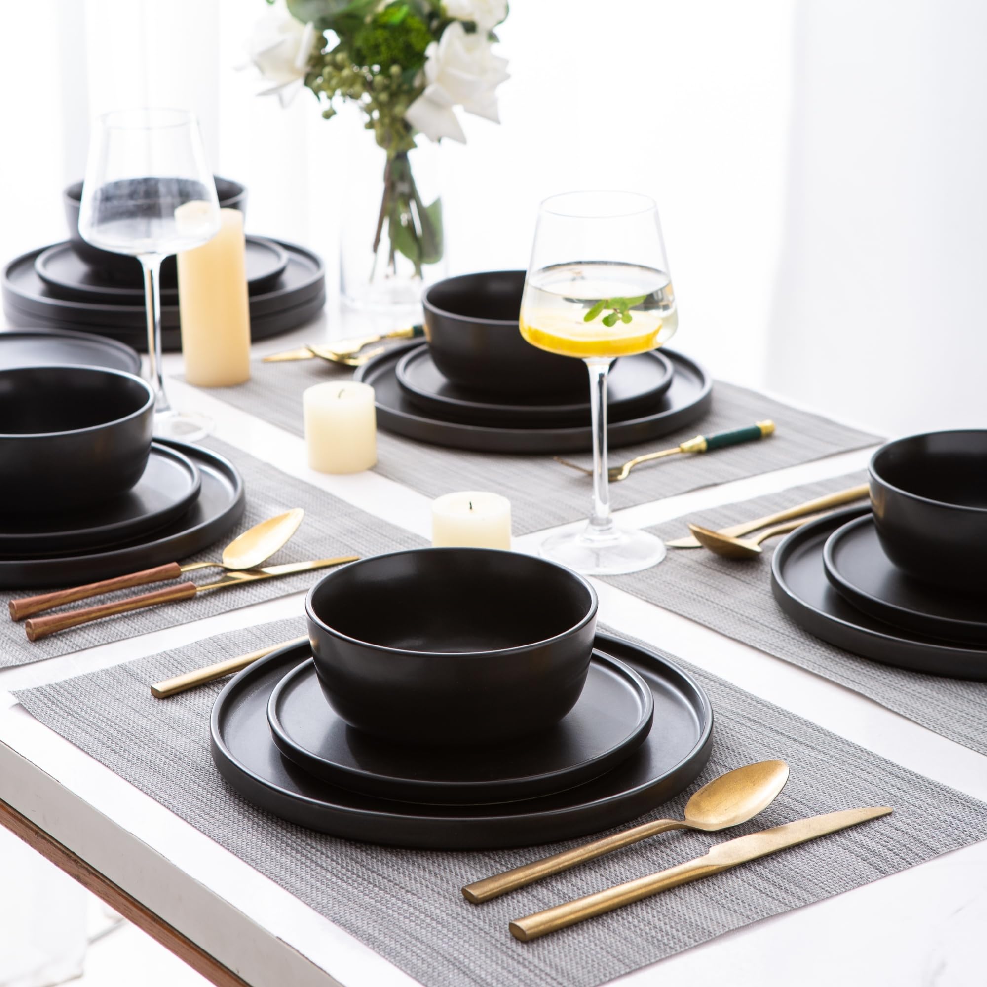 AmorArc 18pc Stoneware Dinnerware Set for 6 - Chip Resistant Plates & Bowls | Dishwasher Safe | Perfect for Family Dining
