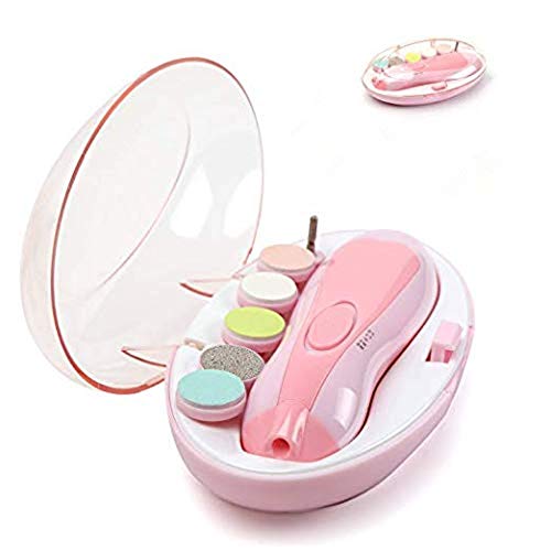 Baby Electric Nail Trimmer - Pink with 6 Grinding Heads for Newborns & Toddlers | Safe Finger & Toe Nail Care | Perfect for Home Use & Travel (Batteries Not Included)