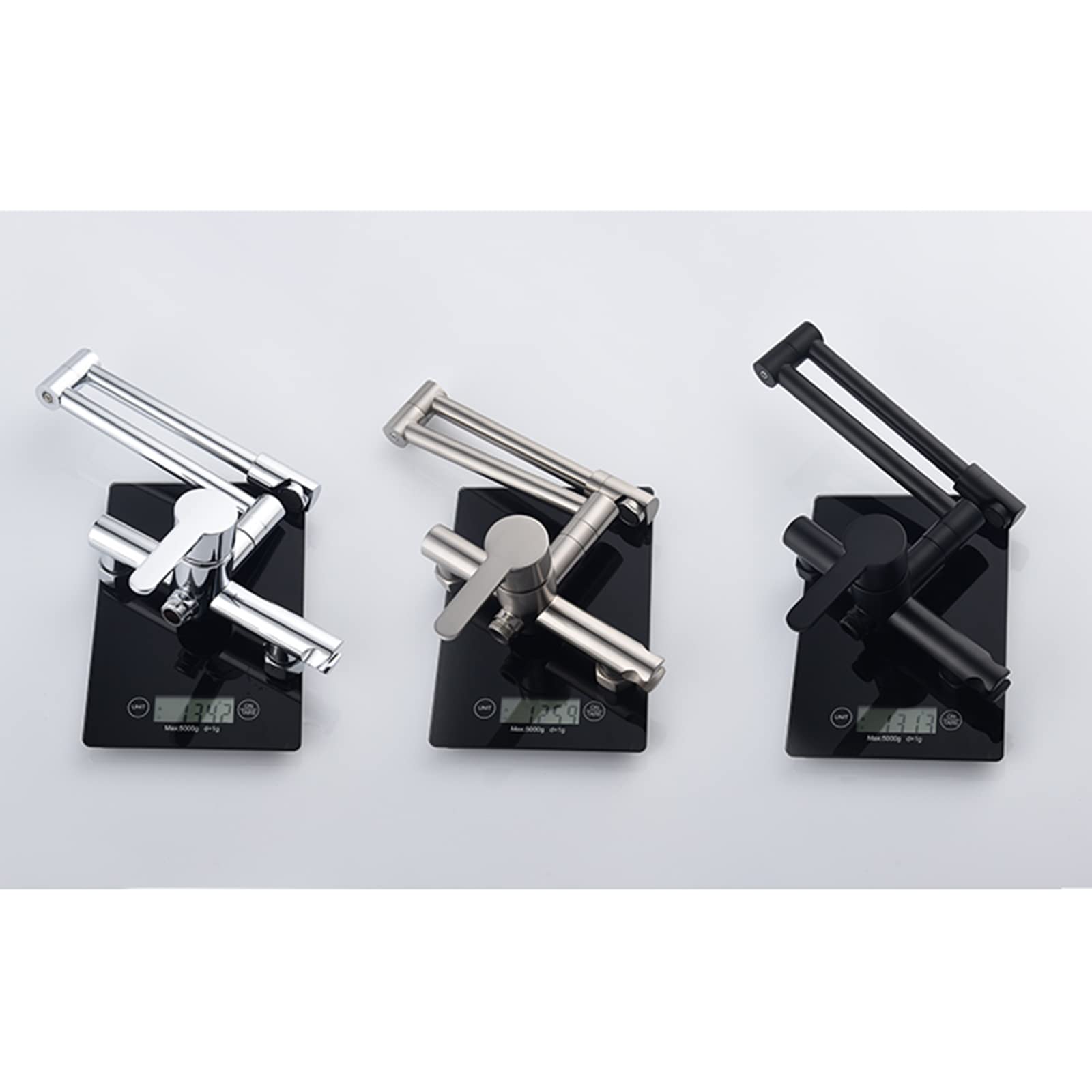 Commercial Brass Wall Mount Kitchen Faucet - Hot & Cold Water 2-Function Swing Arm Pot Filler with Folding Stretchable Double Joint - Chrome Finish for Restaurant & Home Kitchen Sink Installation