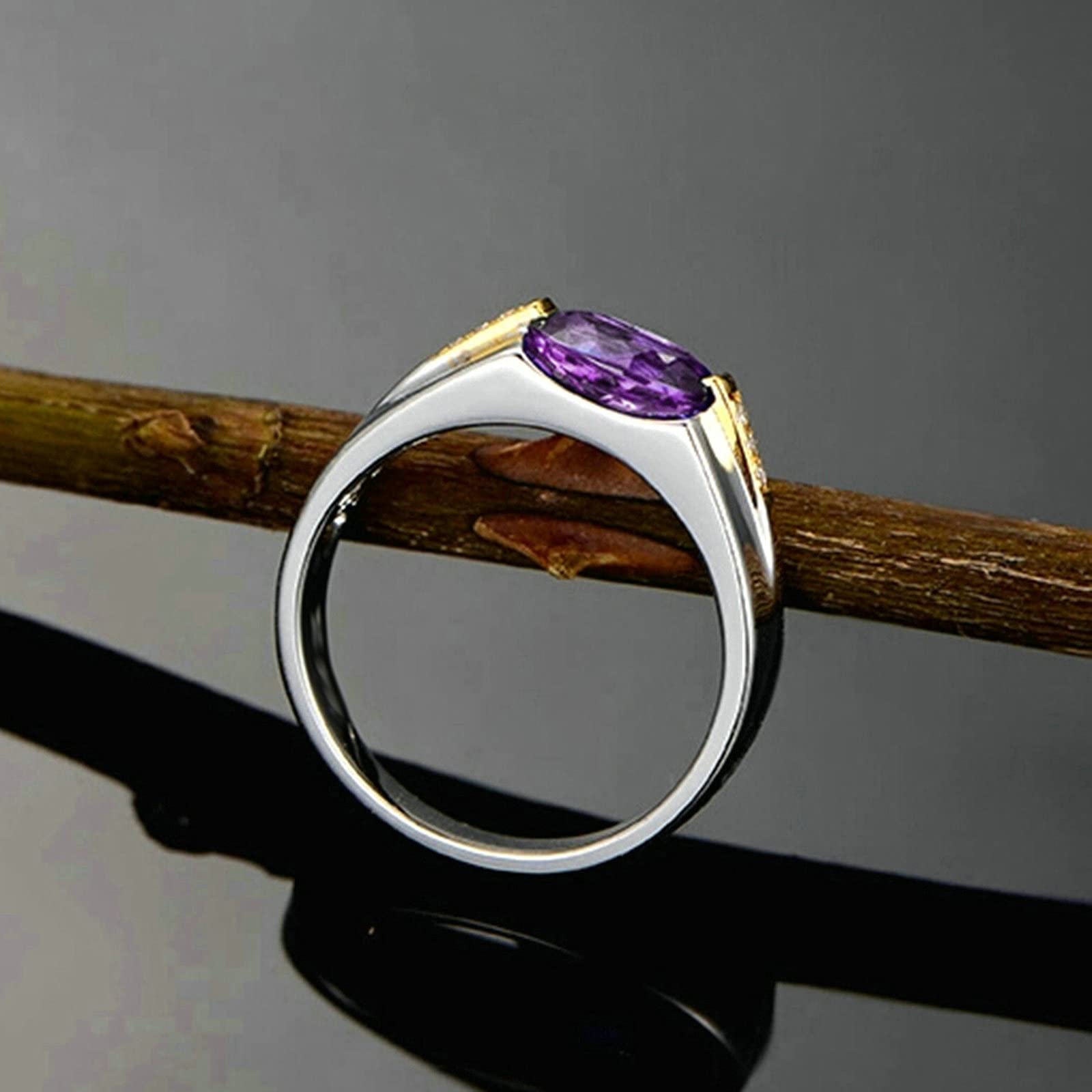 Sterling Silver Promise Rings for Women - Two-Tone Oval Purple Cubic Zirconia Engagement Ring Size 4-11 | Perfect for Anniversaries, Proposals & Special Occasions