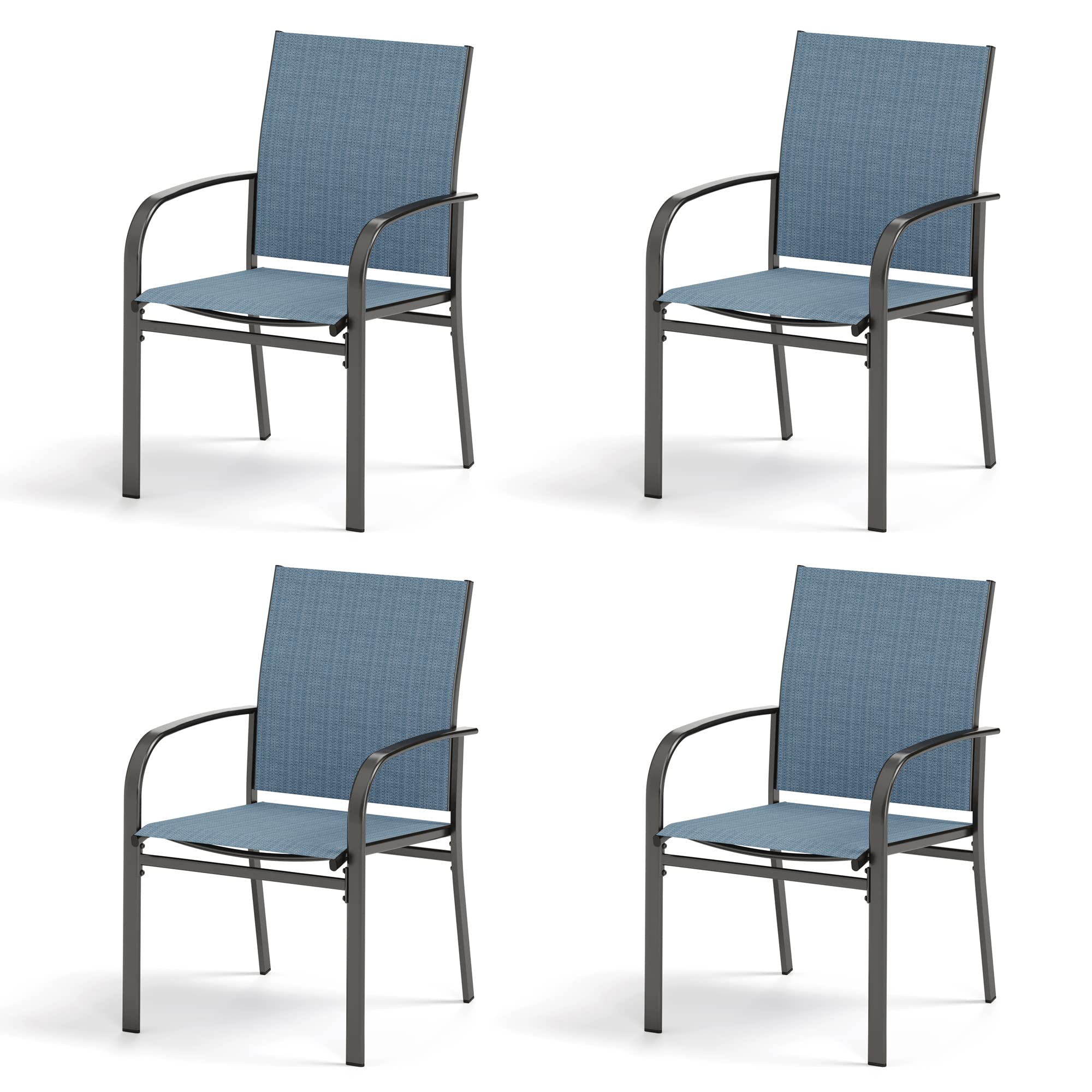 4-Piece Outdoor Patio Dining Chairs Set - Textilene Armrest Chairs in Blue - Perfect for Backyard BBQs, Poolside Lounging & Garden Entertaining