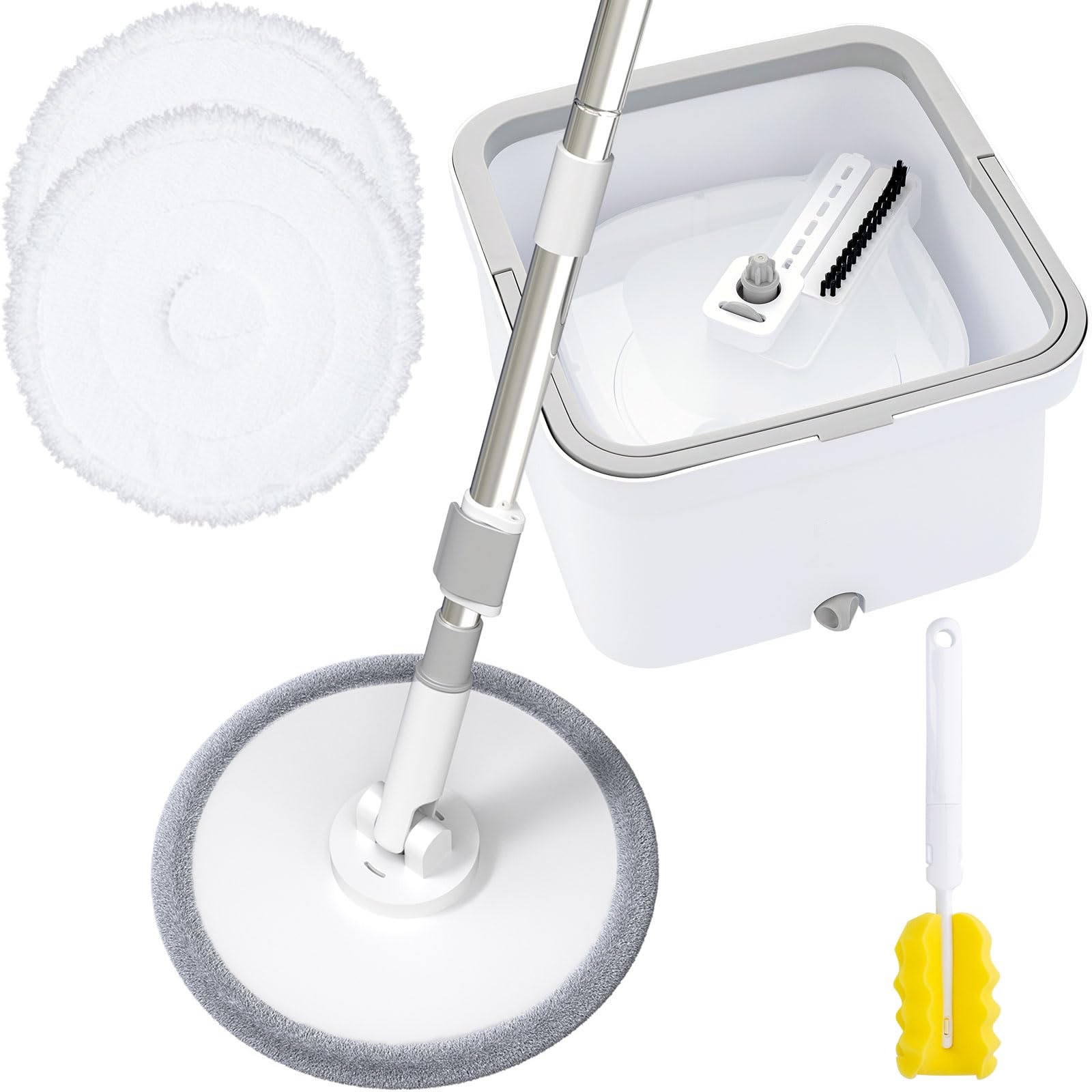 VENETIO 3-Tank Spin Mop & Bucket Set with Separated Dirty Water System | Deep Cleaning for Hardwood, Laminate & Tile Floors | Hands-Free Wringing | Includes 3 Washable Microfiber Pads | Perfect for Home, Kitchen & Bathroom Cleaning