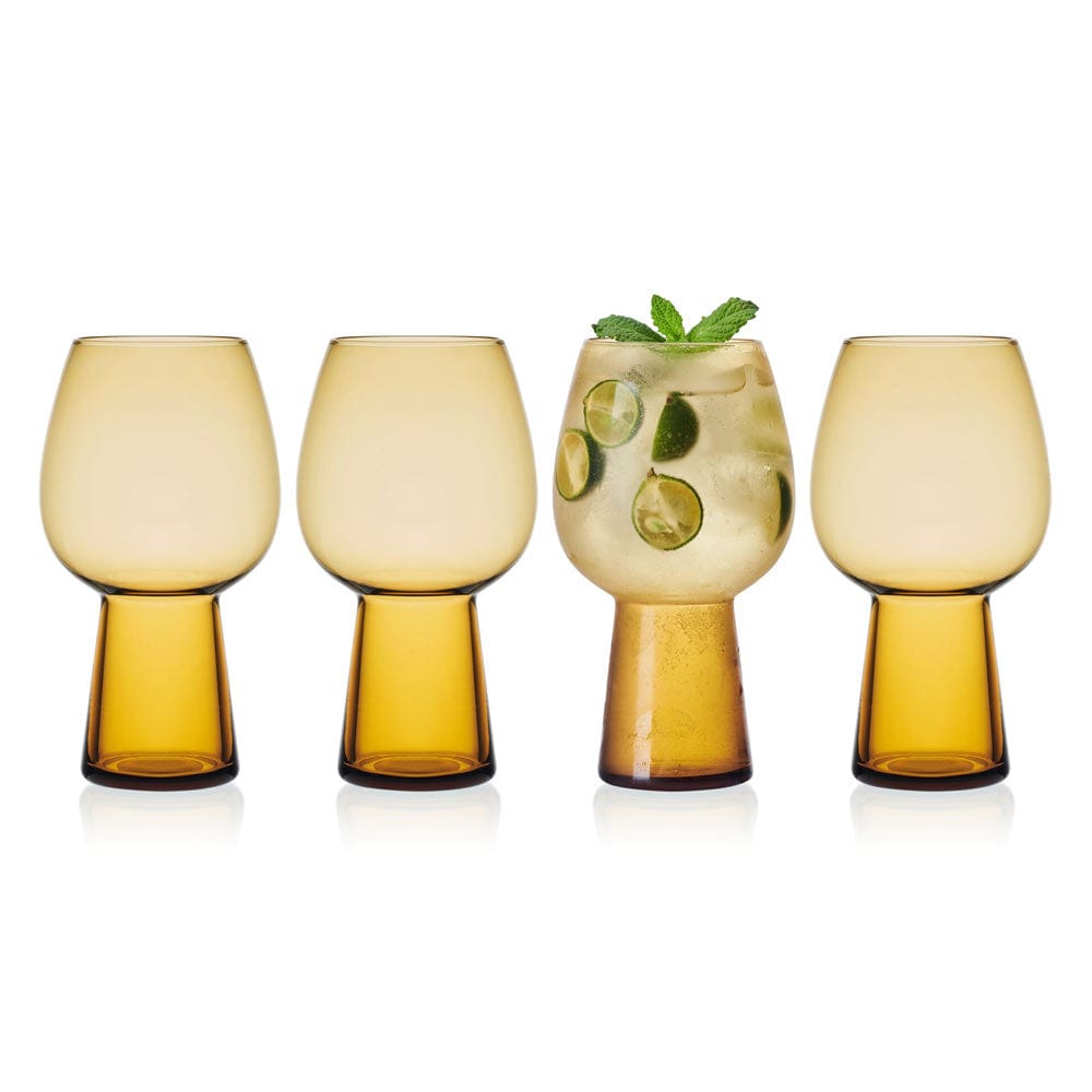 Phoebe Amber Set of 4 Elegant Goblet Beverage Glasses - Perfect for Wine, Cocktails & Dinner Parties