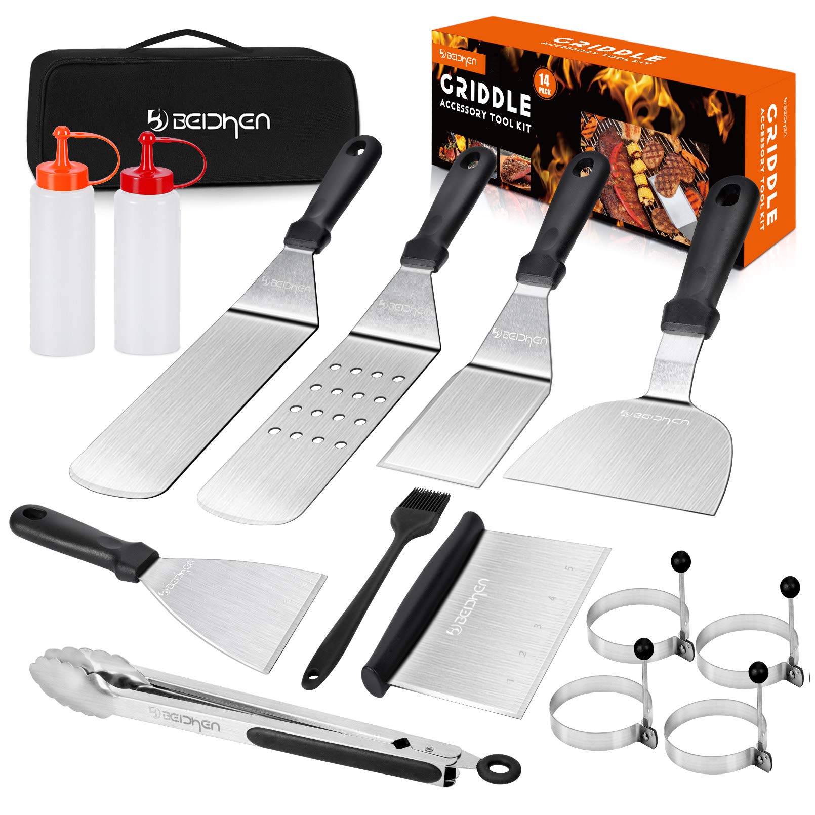 14-Piece Stainless Steel Griddle Grill Tools Set for Blackstone & Camp Chef – Professional BBQ Spatula Kit for Outdoor Cooking, Camping & Backyard Grilling – Perfect for Men & Women