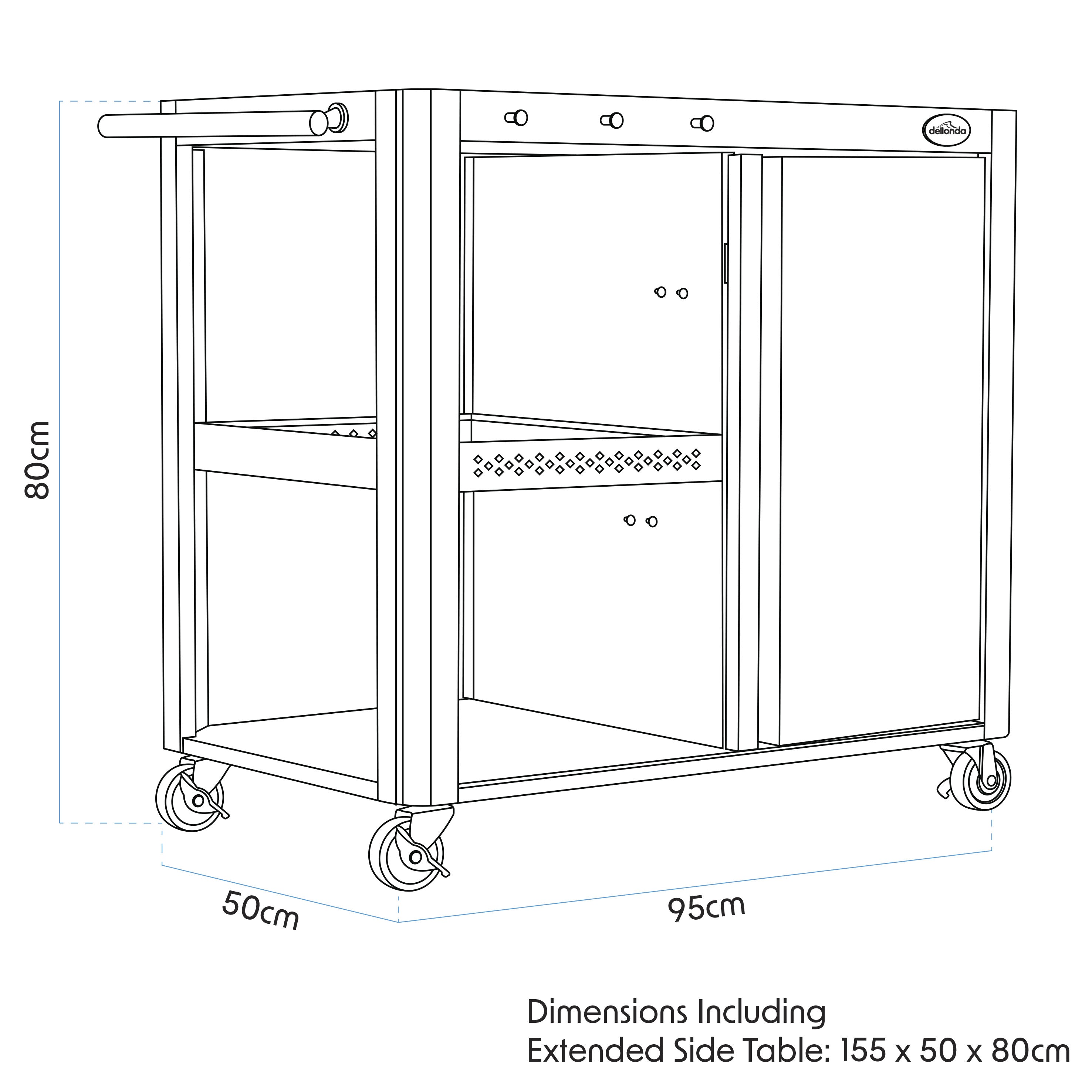 Premium BBQ Grill Cart with Storage Cabinet, Extendable Side Table & Utensil Hooks - Heavy Duty Outdoor Cooking Station for Patio, Backyard & Camping - Black (Model DG282)